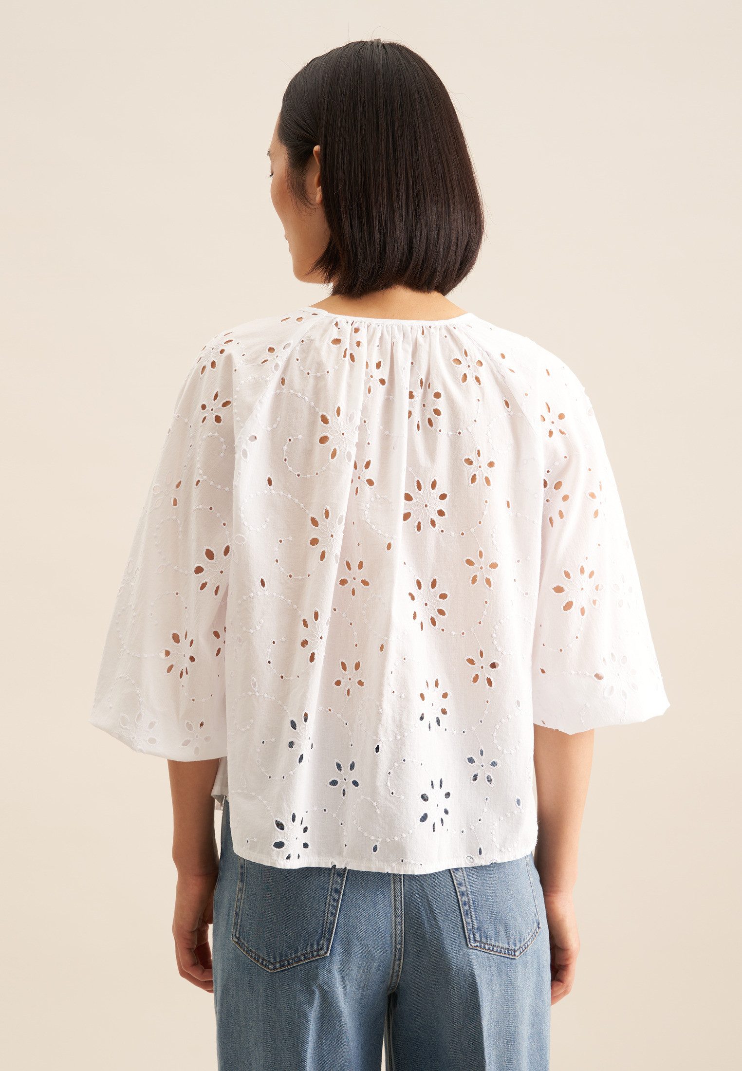 seidensticker Shirtblouse Zwarte roos 3/4-arm ronde hals borduursel