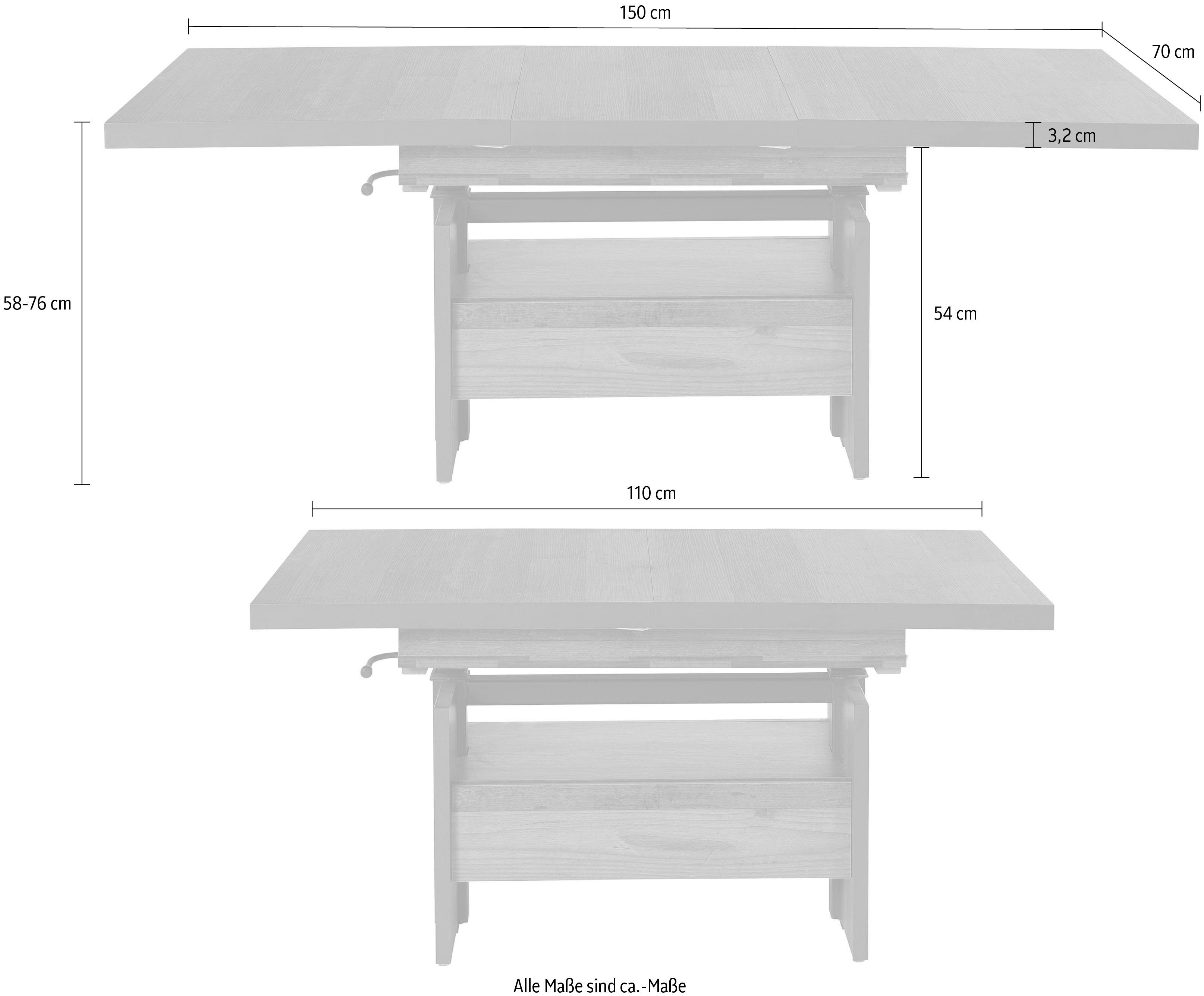 HELA Salontafel Noah uittrekbaar en in hoogte verstelbaar, met lade, vintage-look