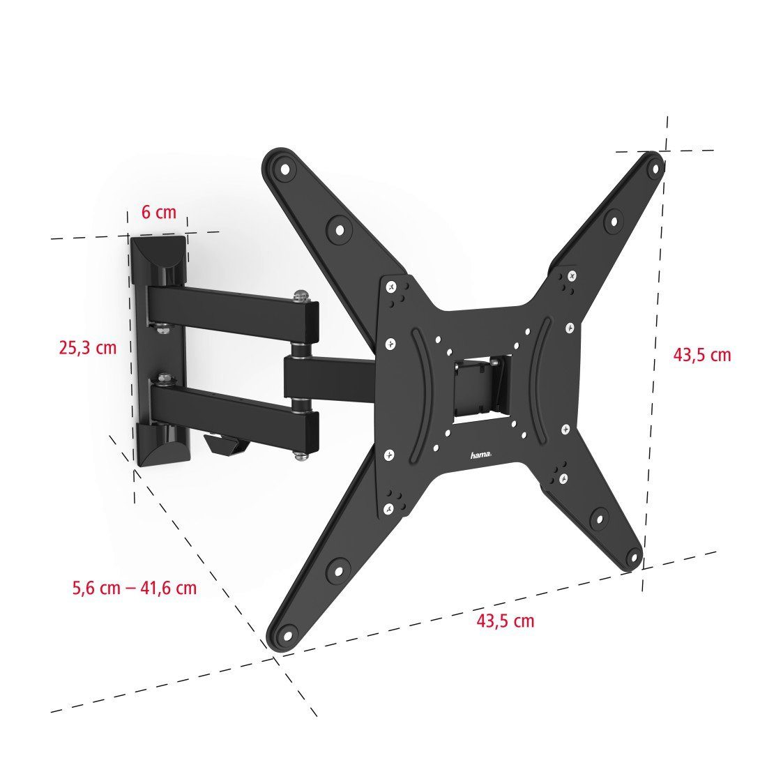 Hama Tv-wandhouder Draaibaar, volledig beweeglijk, 81 - 165 cm (32"- 65"), 43", 50", 55"