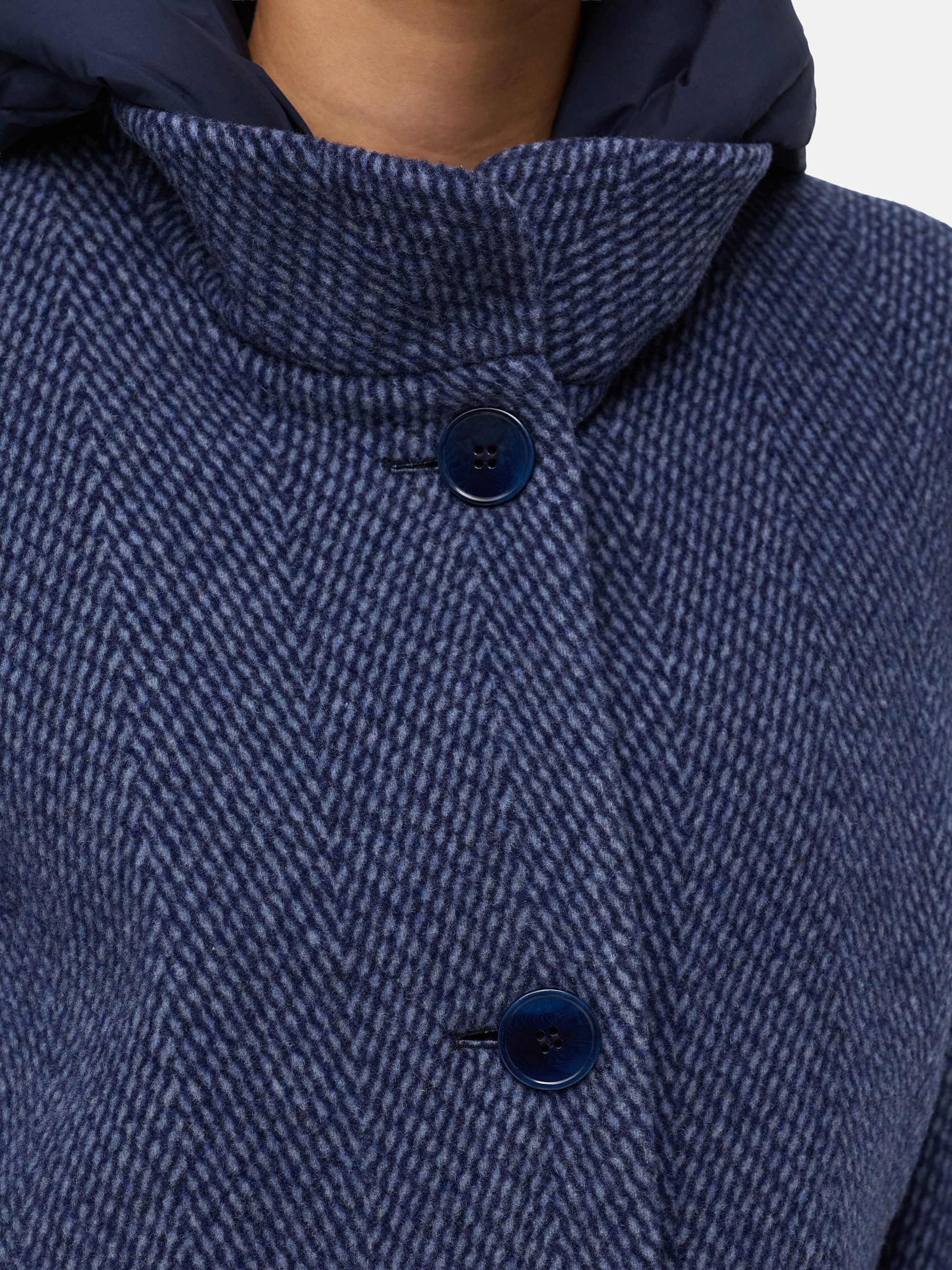 MANISA Wollen jack met opstaande kraag en capuchon, in tweed-look