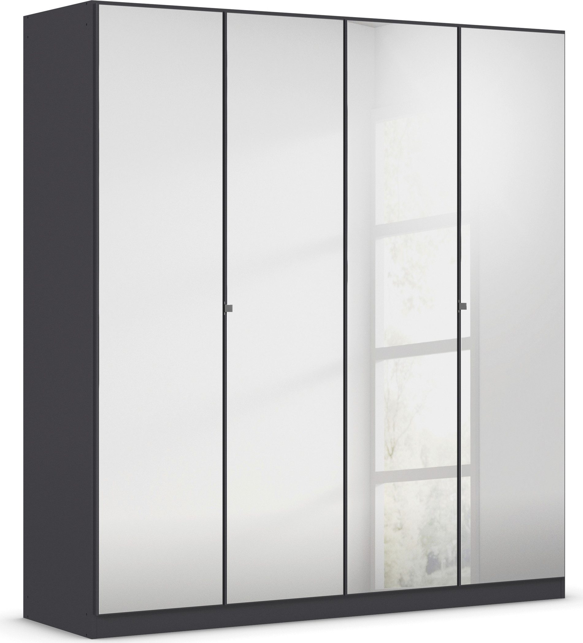 rauch Draaideurkast Reflect met spiegelfront, inclusief praktische interne indeling en stoffen dozen-set
