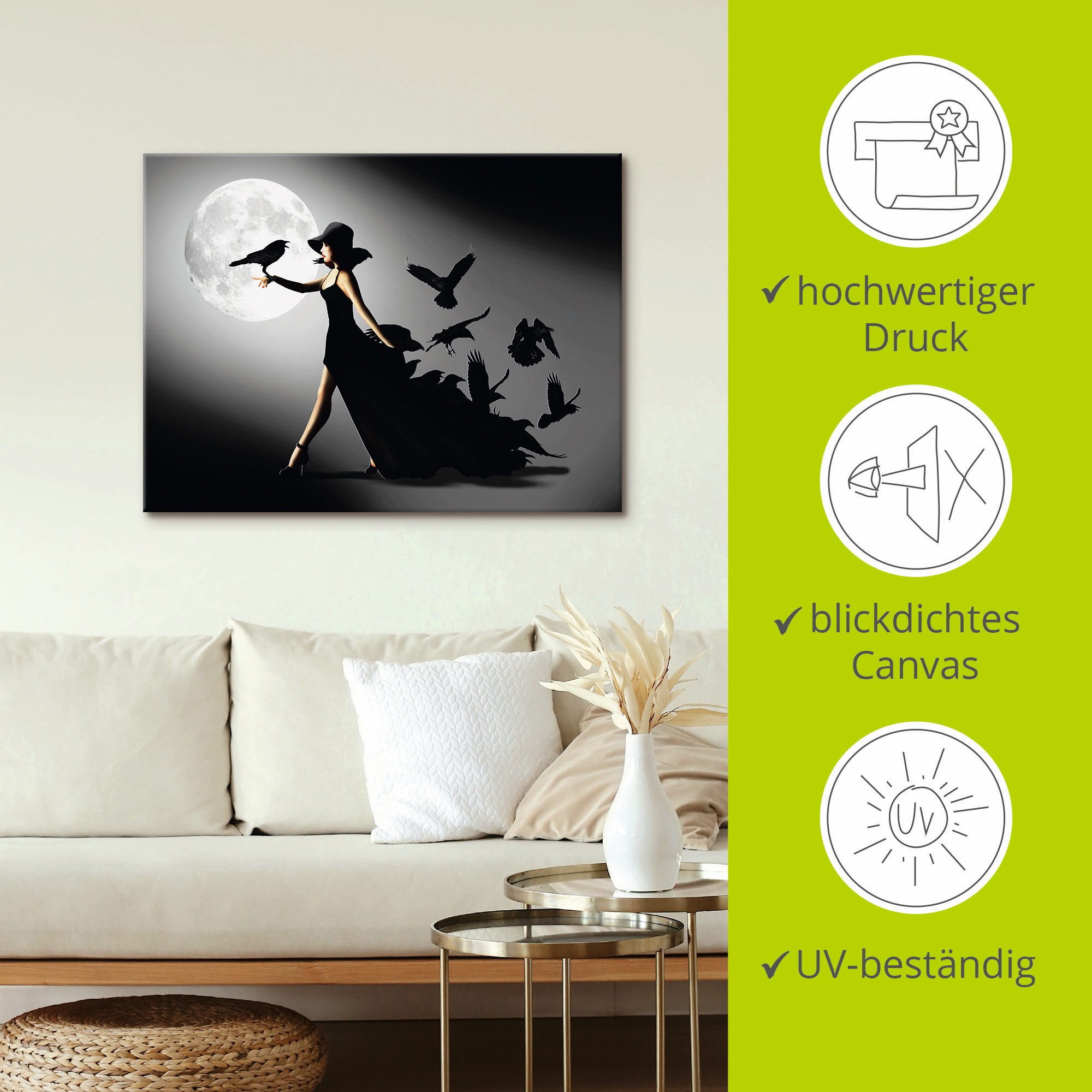 Artland Artprint De vrouw met de raaf als artprint van aluminium, artprint voor buiten, artprint op linnen, poster, muursticker