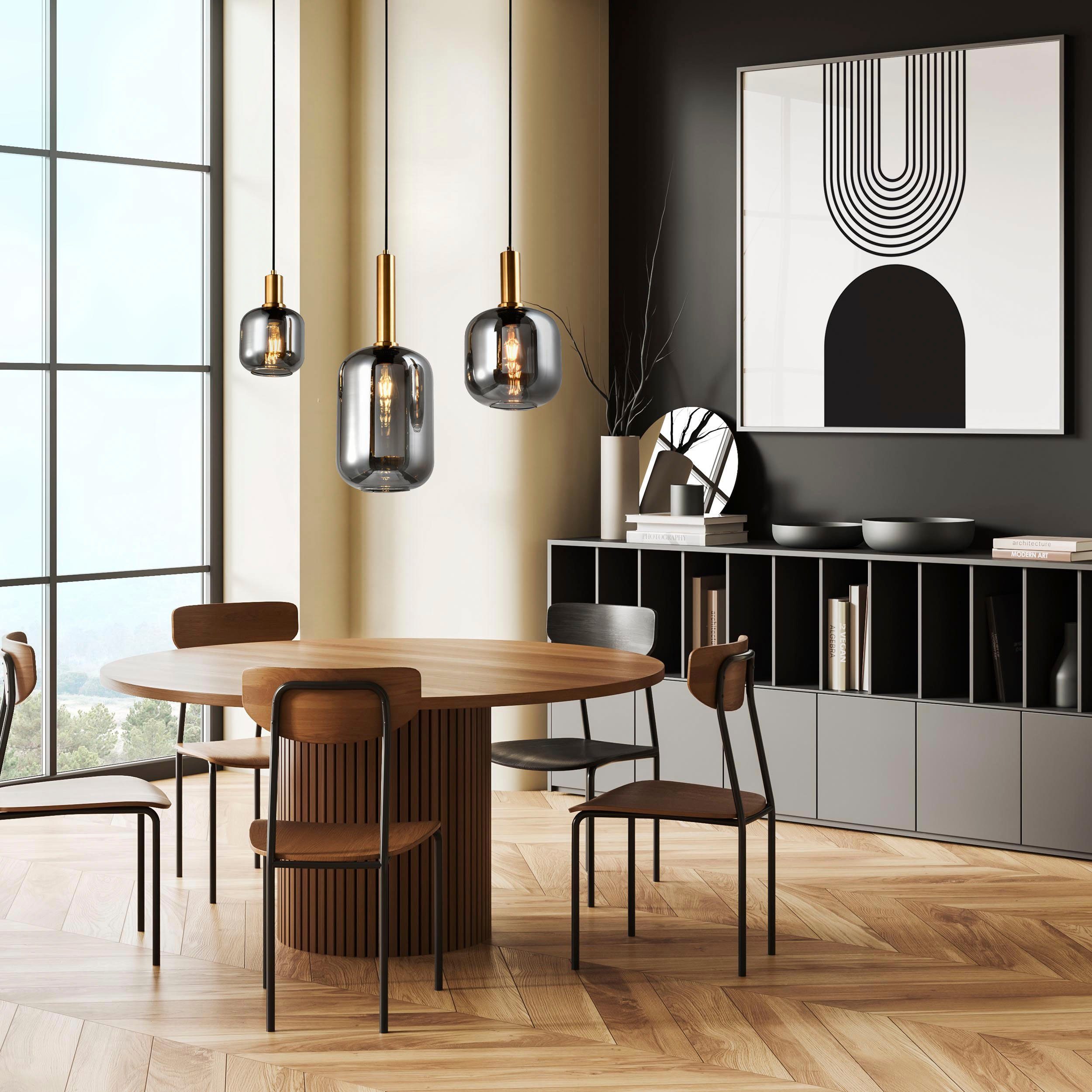 näve Hanglamp Fumo van metaal in zwart/goud en rookglas, lengte ca. 83 cm, hoogte 150 cm (1 stuk)