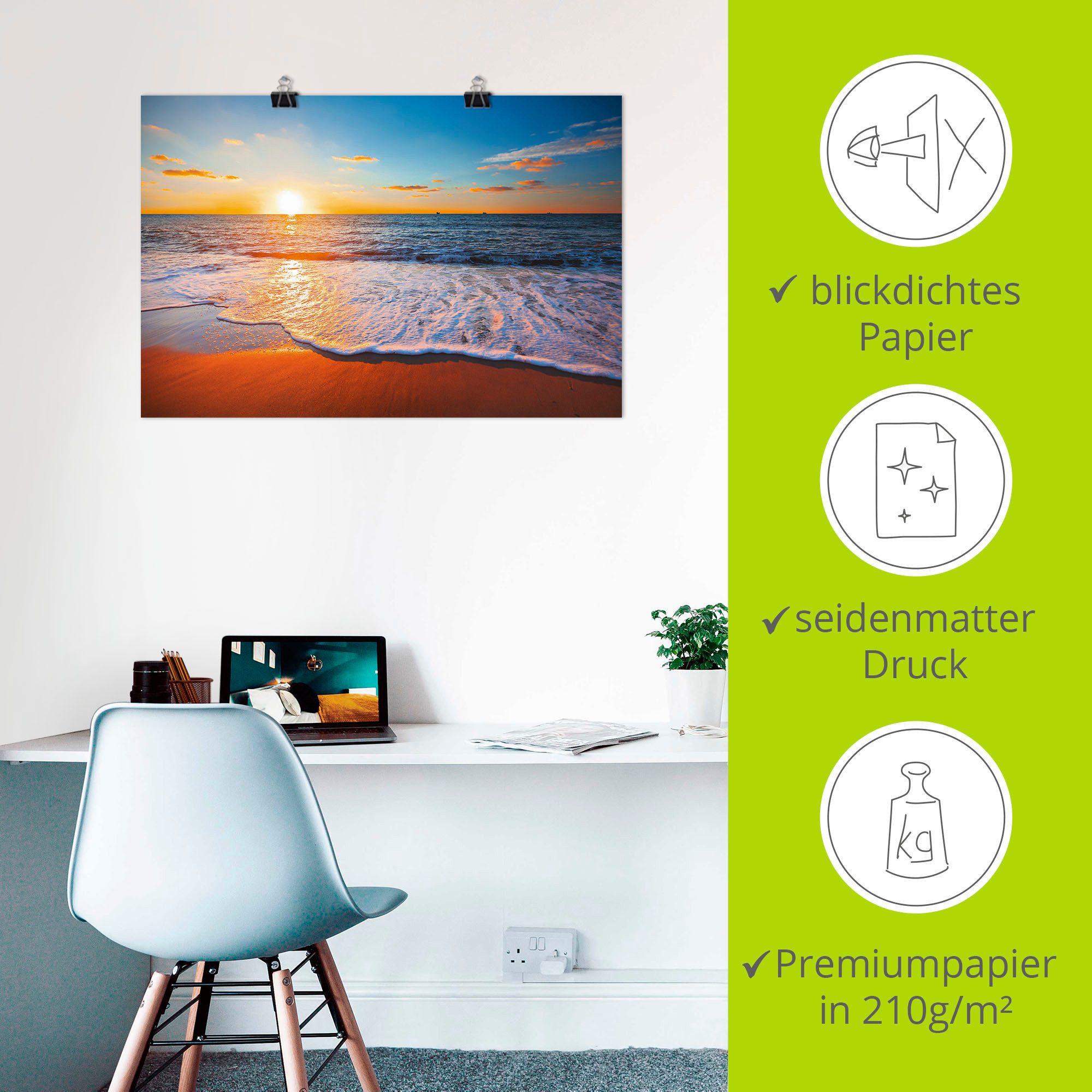 Artland Artprint Zonsondergang en de zee als artprint van aluminium, artprint voor buiten, artprint op linnen, poster in verschillende maten. maten