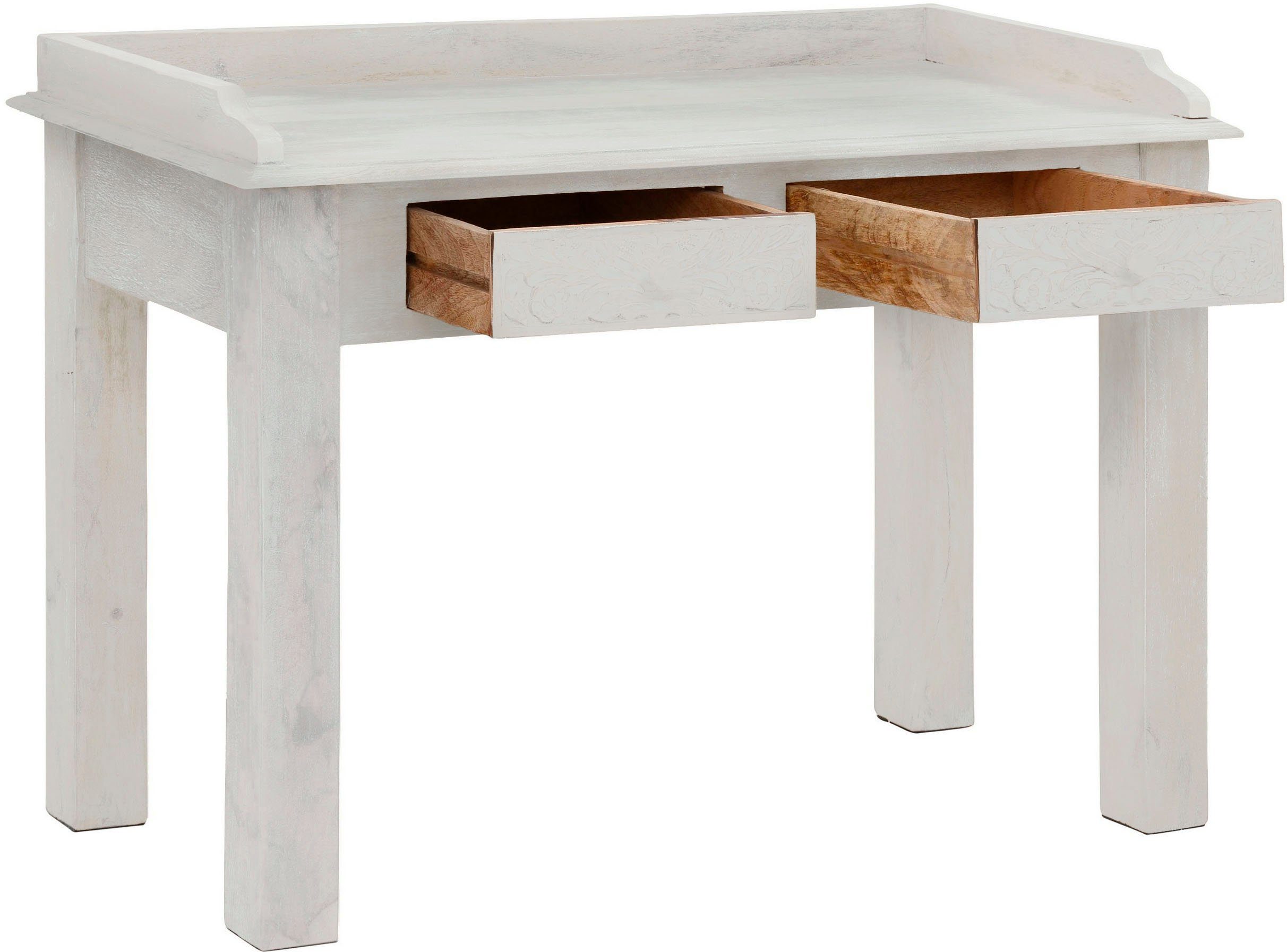 Home affaire Bureau Lavin Mangohout, met decoratief houtsnijwerk, met de hand gemaakt, breedte 111 cm