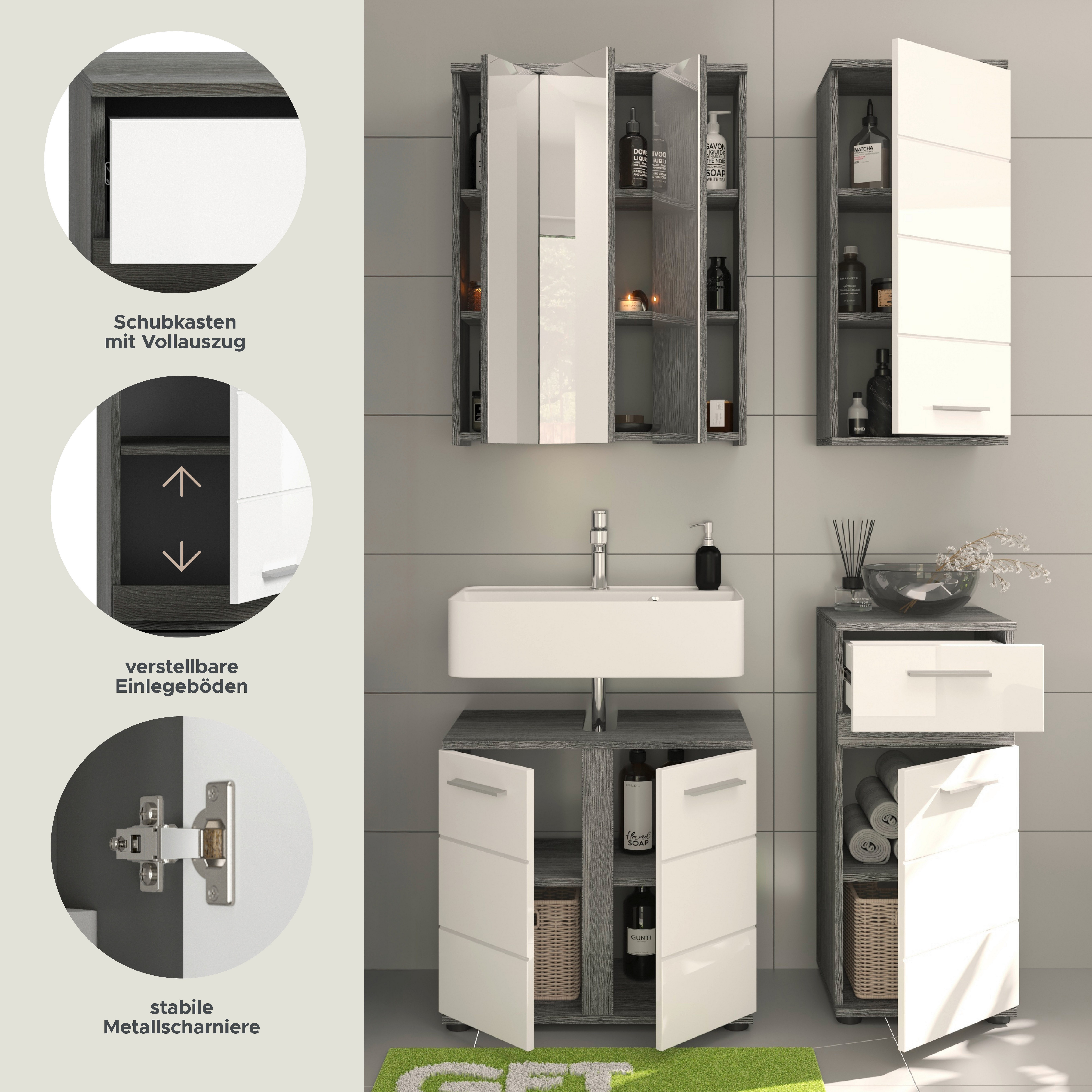 welltime Badkamerserie LUCCA, 4-delig, TOPSELLER!, MDF hoogglansfront, bestaande uit: (set, 4-delig)