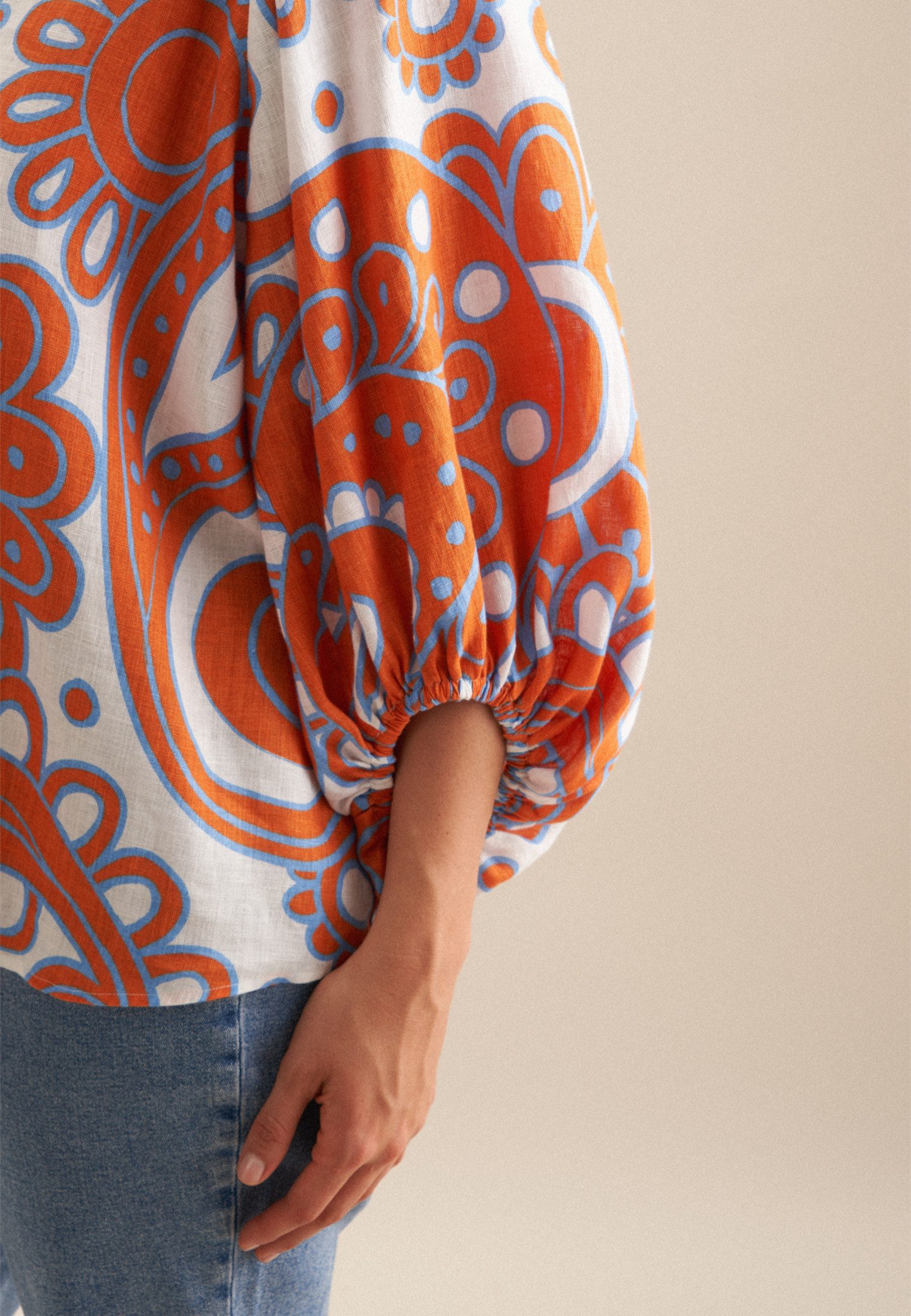 seidensticker Shirtblouse Zwarte roos 3/4-mouw v-hals paisley