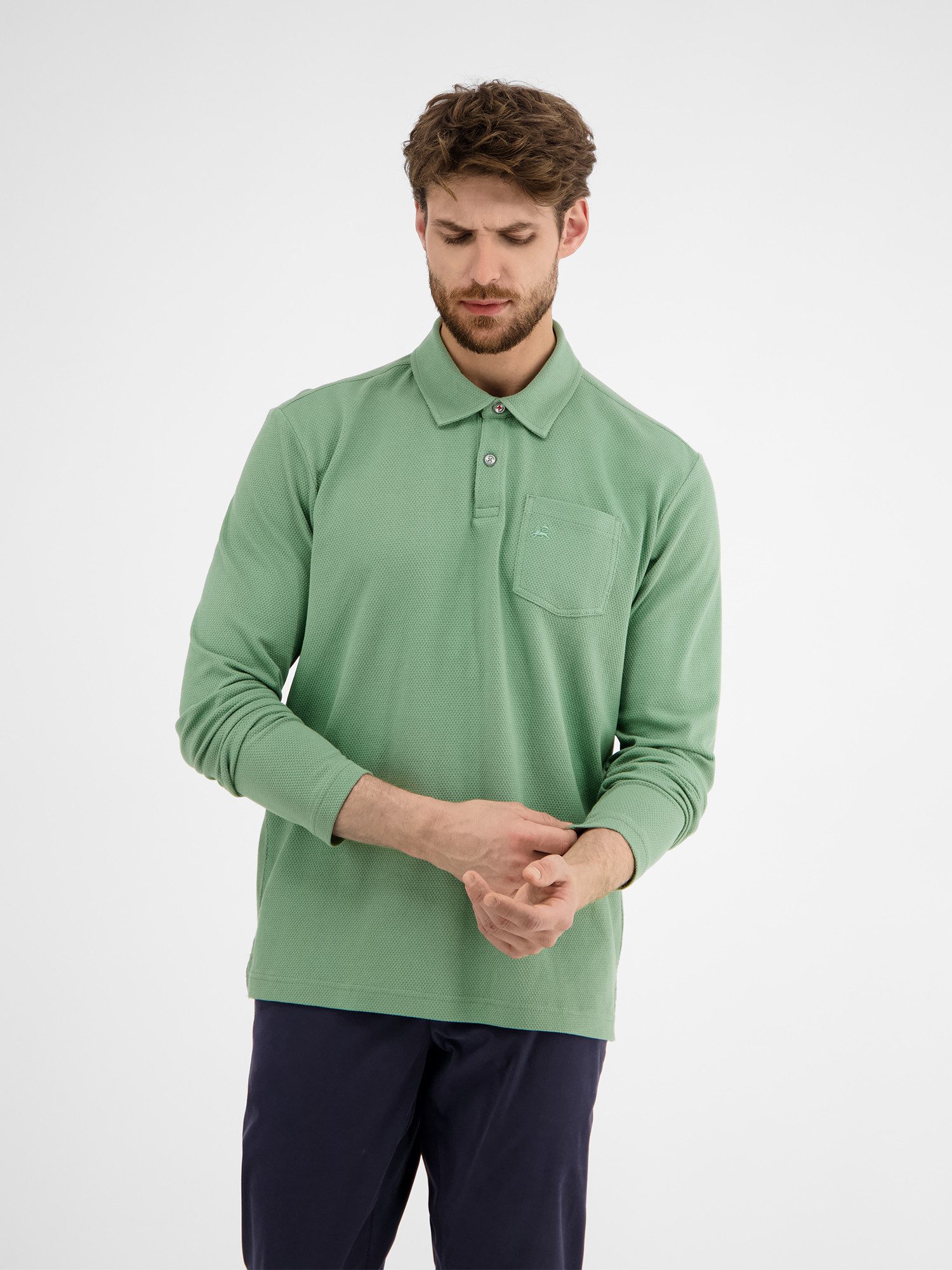 Lerros Shirt met lange mouwen LERROS heren langarmpolo in wafel-piqué