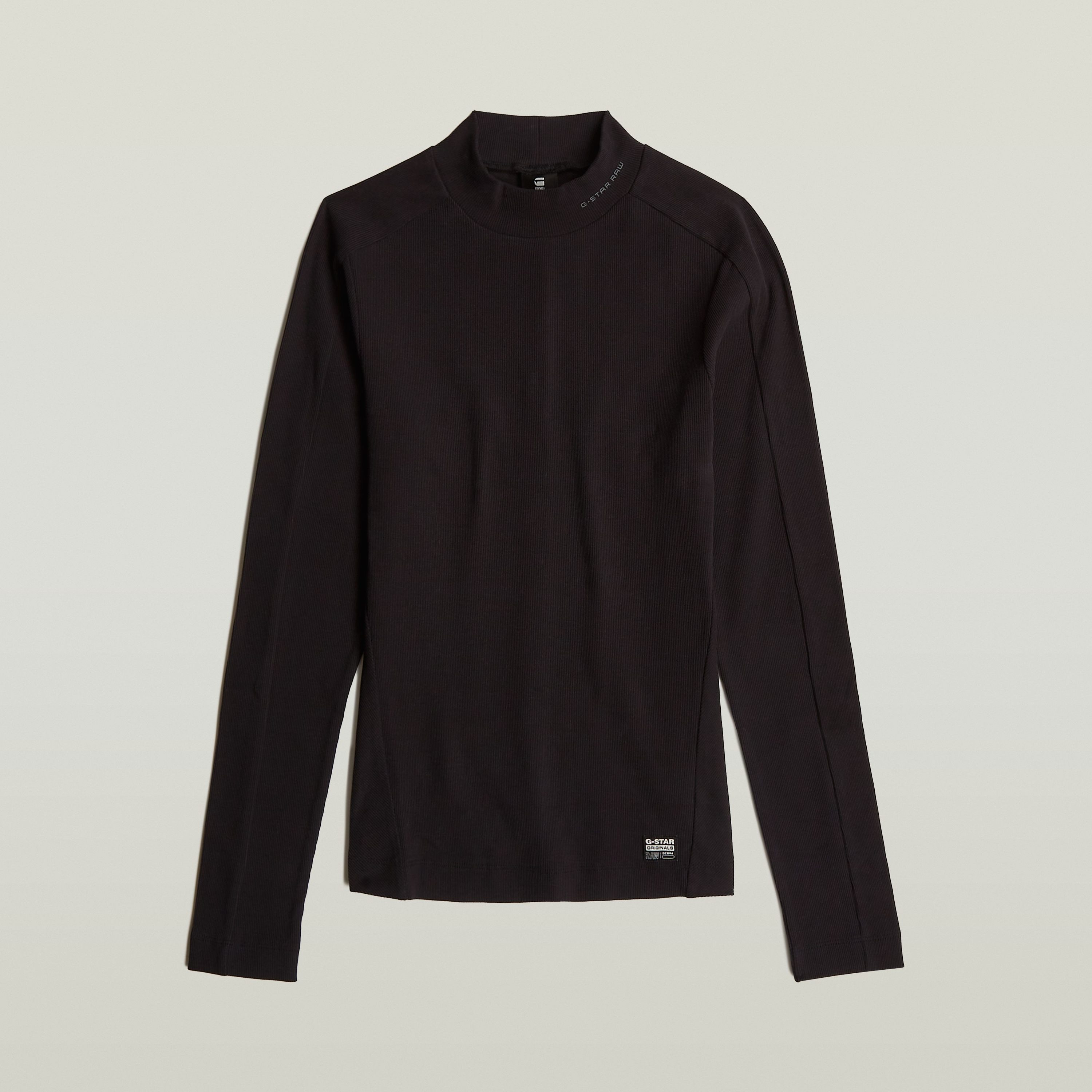 G-Star RAW Longsleeve Rib Mock Top met merkenopdruk op de kraag