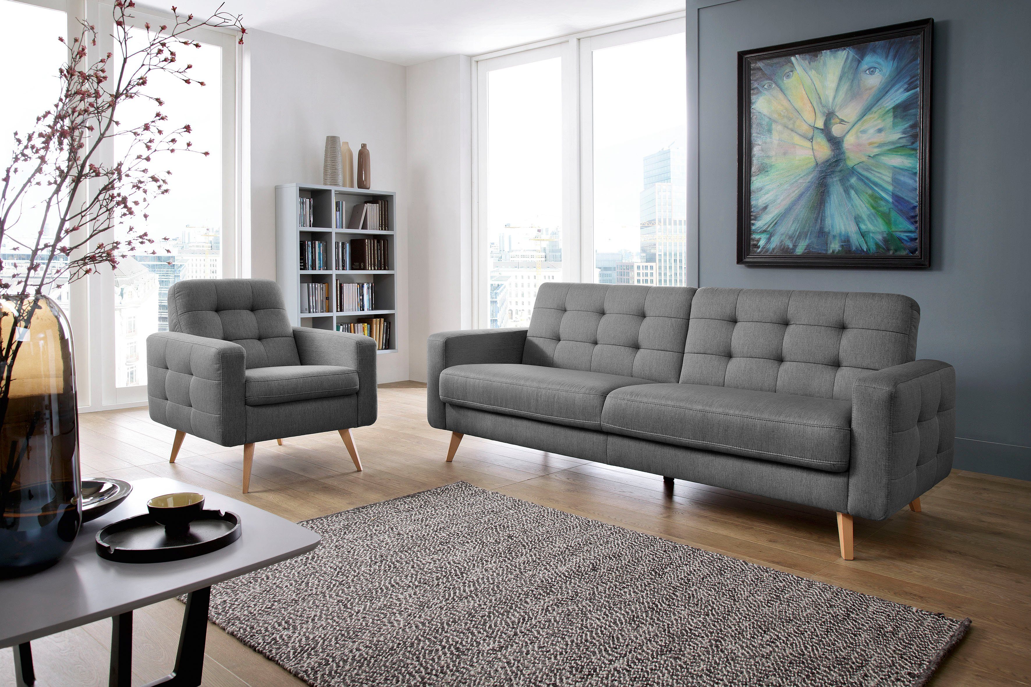 exxpo - sofa fashion 3-zitsbank Nappa, compact en comfortabel, handig, tijdloos design, L-vorm