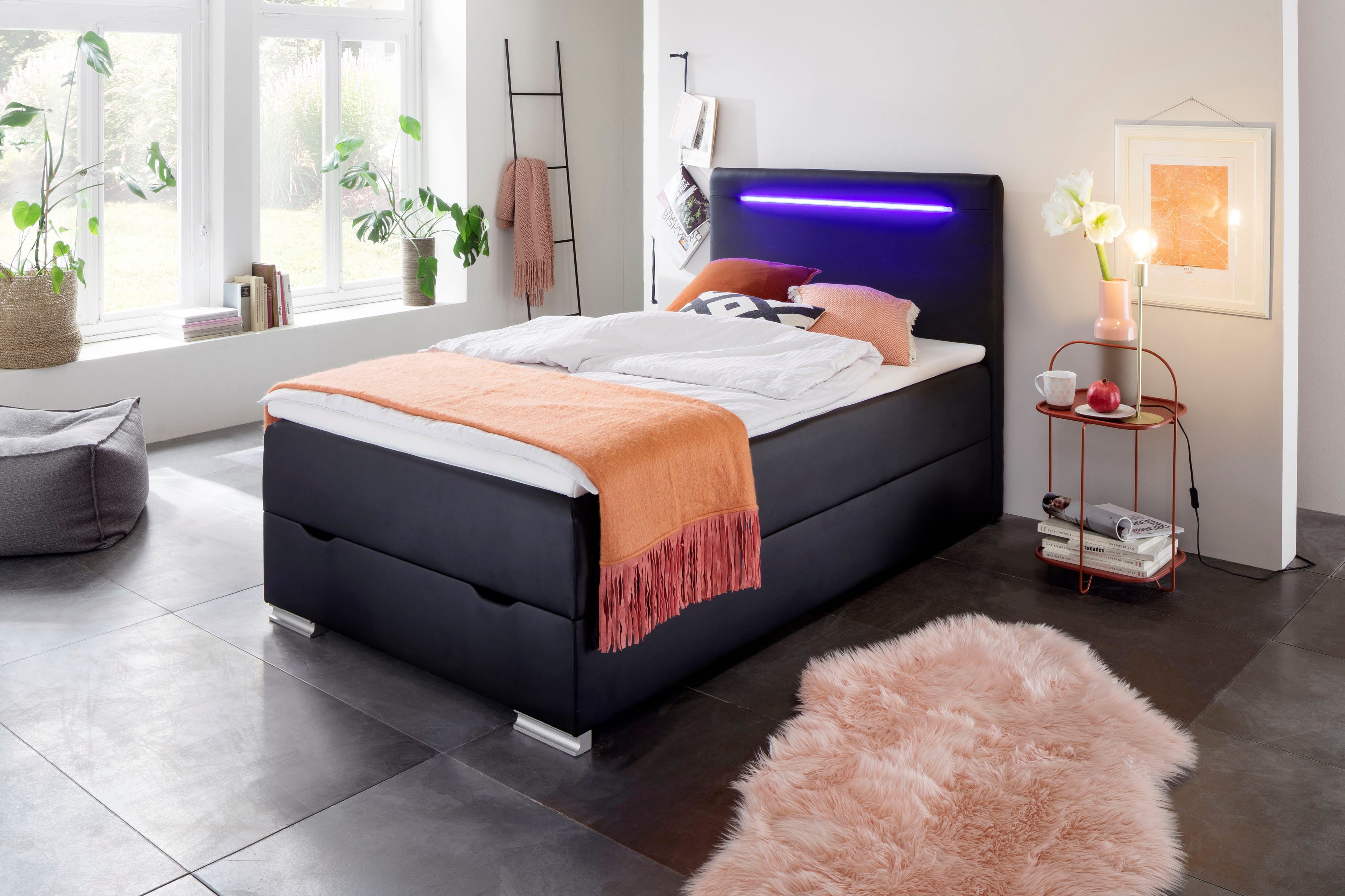 meise.möbel Boxspring Las Vegas Voeten en hoofdbord met ledverlichting, met bedkist en topmatras