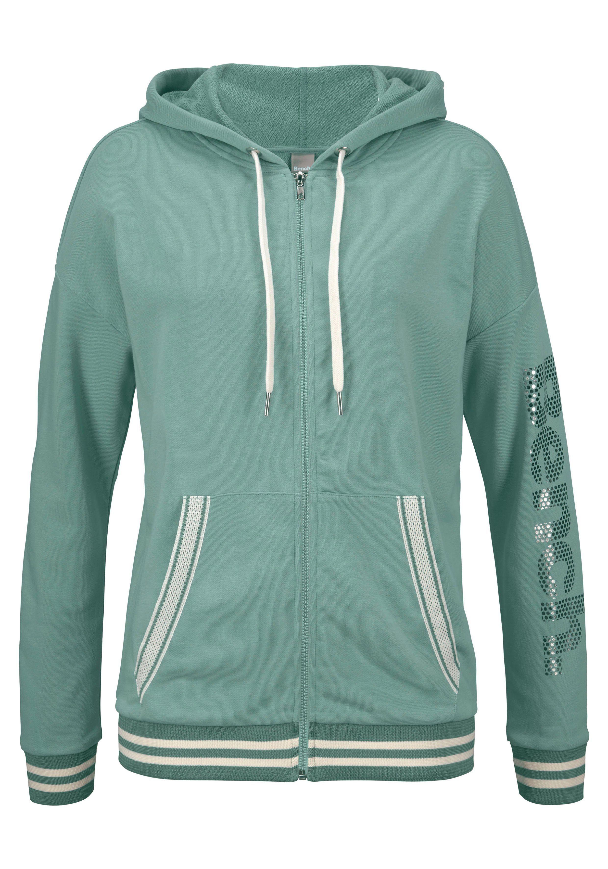 Bench. Capuchonsweatvest met gestreepte boorden en glansprint, loungewear, loungepak