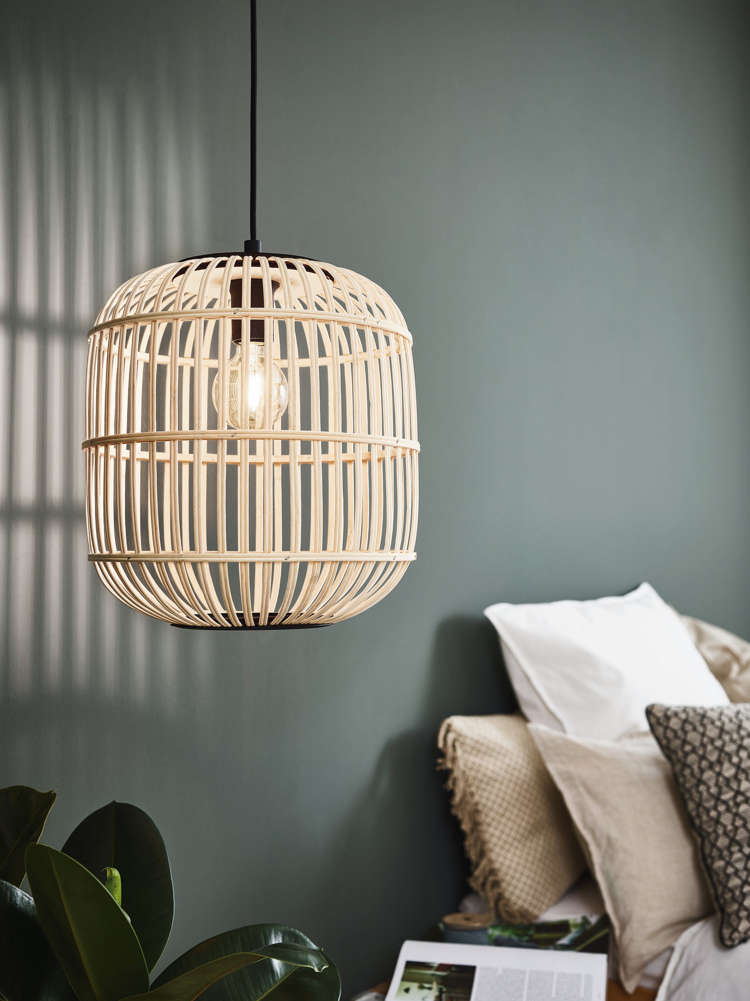 EGLO Hanglamp BORDESLEY zwart / ø35 x h110 cm / excl. 1x e27 (elk max. 28w) / staal en hout