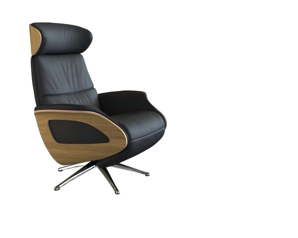 FLEXLUX Relaxfauteuil Clement praktische elektrische fauteuil Maat M, elektrische rug- en voetensteun, accu, armleuning Eiken, aluminium voet