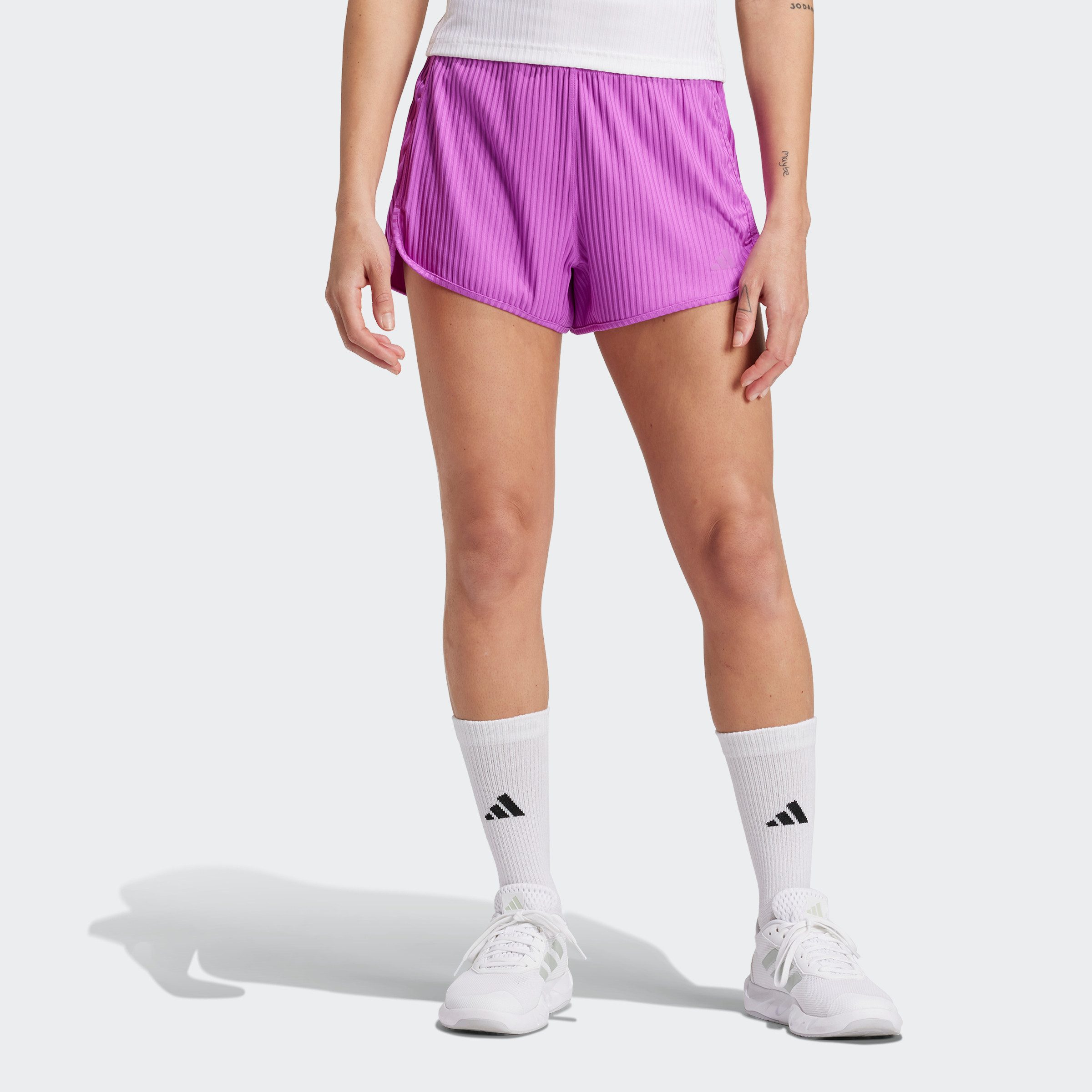 Adidas Pacer All Gym Seasonal Rib High-Rise Tonal 3-Stripes Short