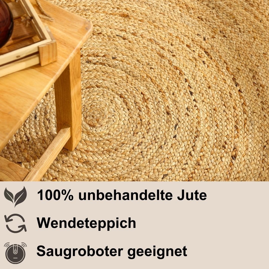 Myflair Möbel & Accessoires Vloerkleed Lola Jute tapijt, omkeerbaar tapijt, handgeweven, 100% natuurlijke vezel, Boho-stijl