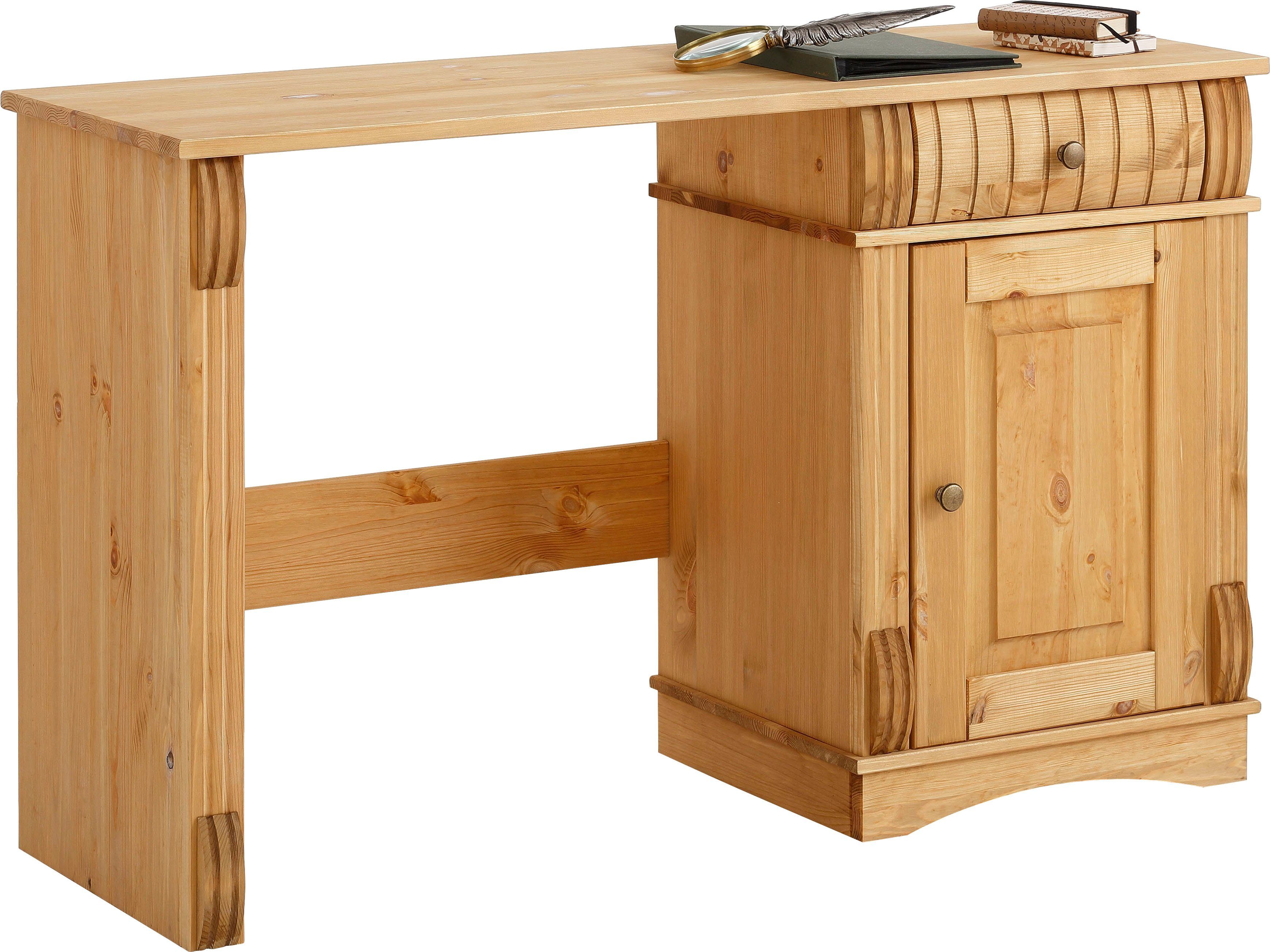 Home affaire Bureau Teresa Computertafel met lades, massief hout, breedte 120 cm bureaus beige