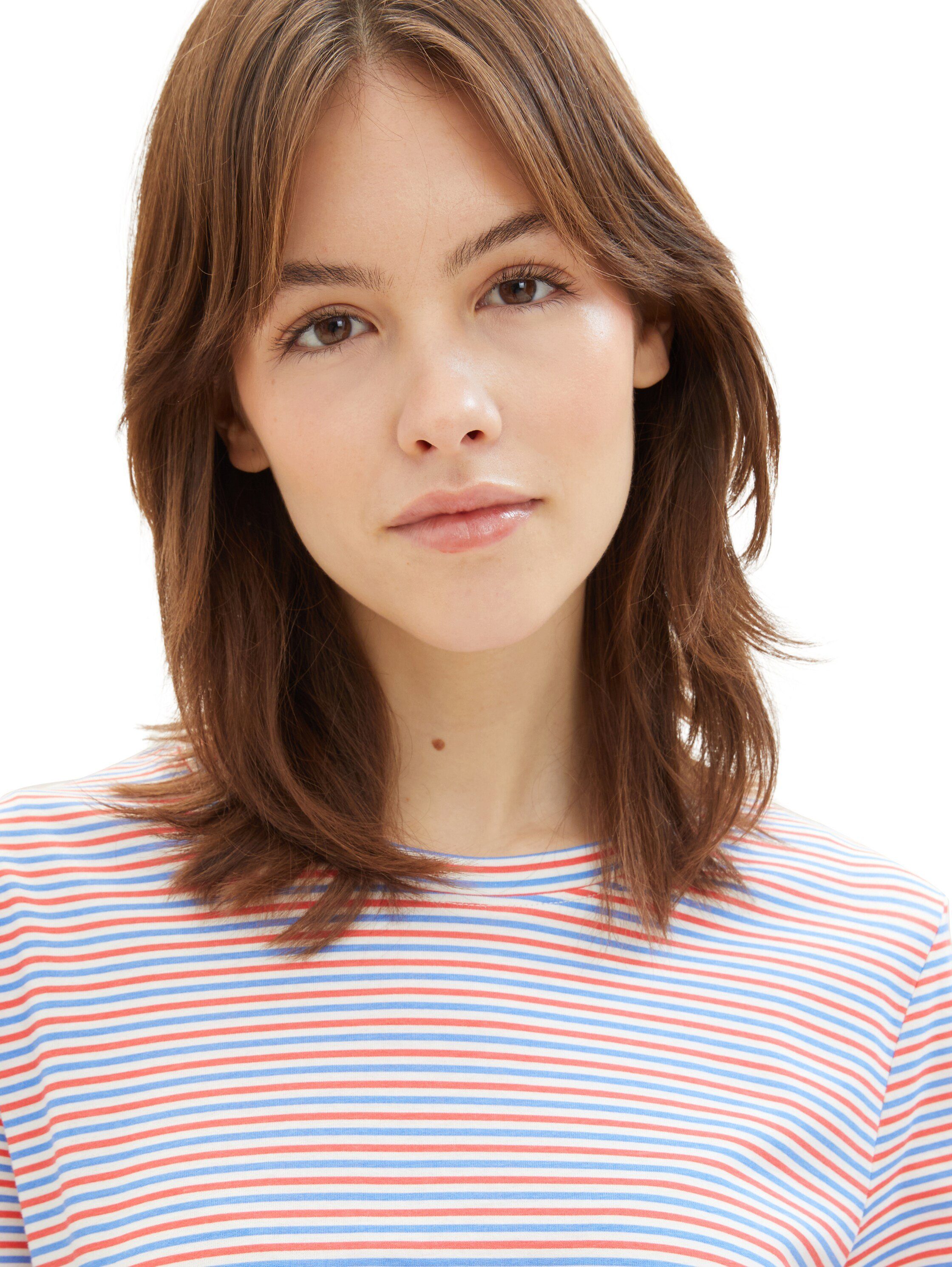 Tom Tailor Denim T-shirt met minimalprint en zij-knoop