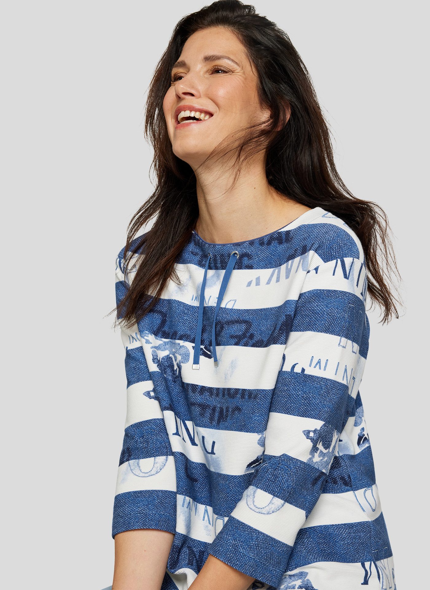 Rabe Shirt met 3/4 mouwen met streepjespatroon en print