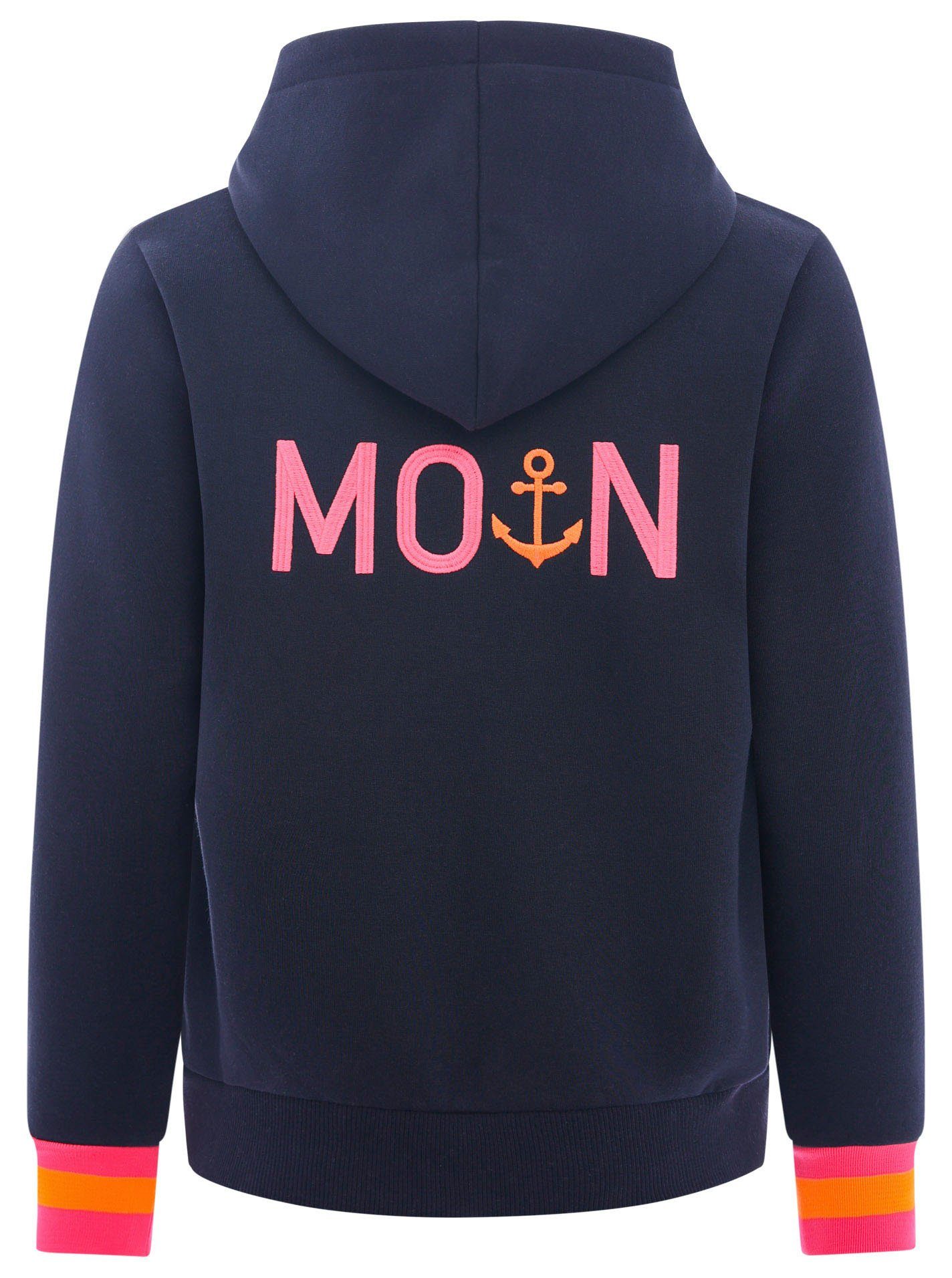 Zwillingsherz Sweatvest met geborduurd "moin" en neonkleurige details
