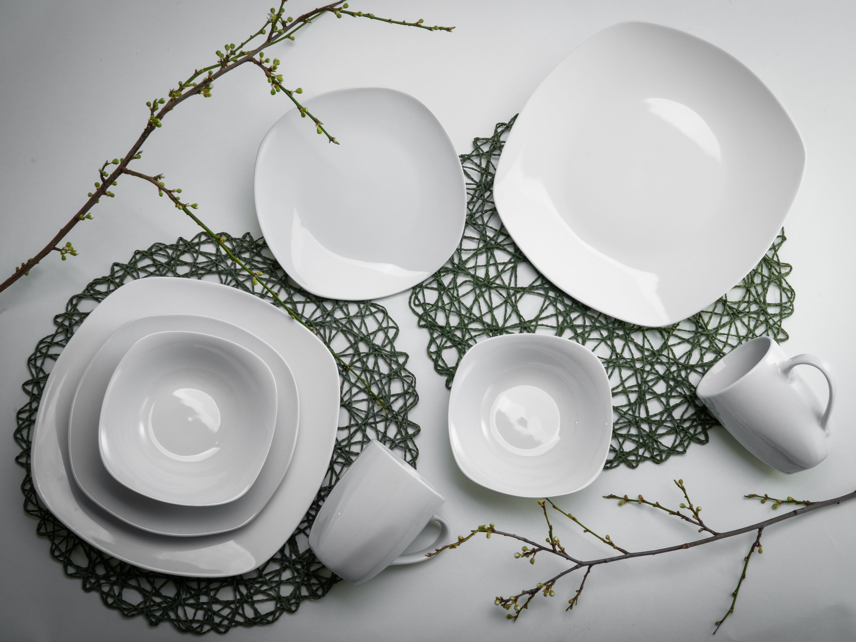 CreaTable Combi-servies Servies-set Square Servies, wit, 16 delen, voor 4 personen (set, 16-delig)