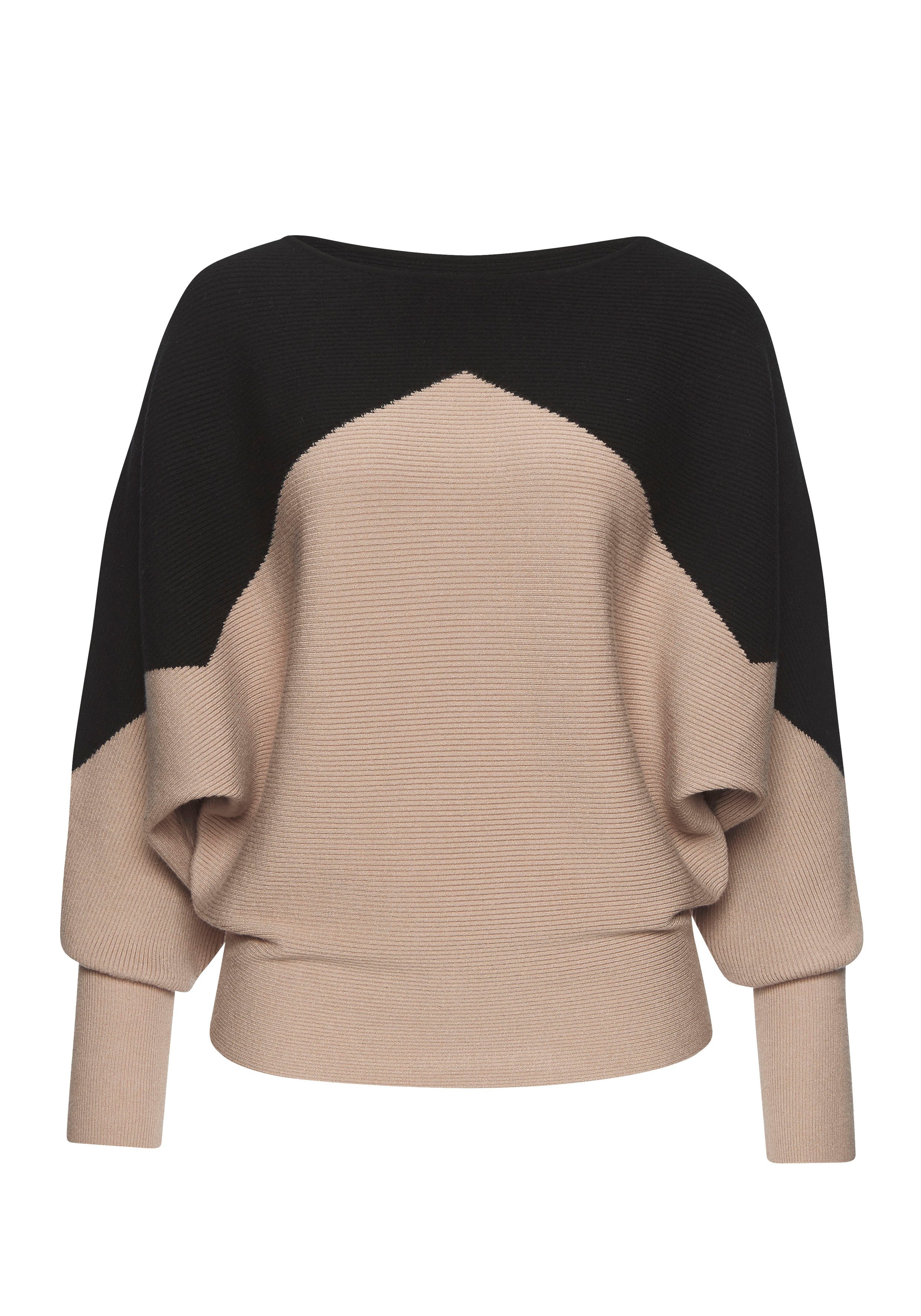 Lascana Gebreide trui met colorblock-look vleermuismouwen, modieus