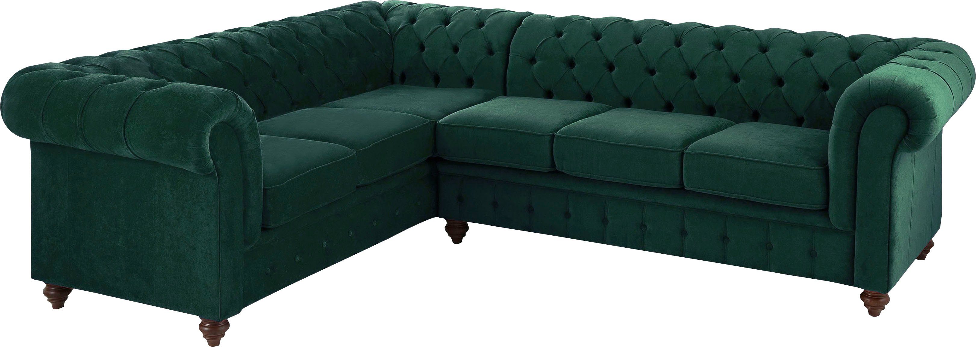Home affaire Chesterfield-bank Duc hoekbank L-vorm hoogwaardige capitonnage achter, fluwelige look met changerende look