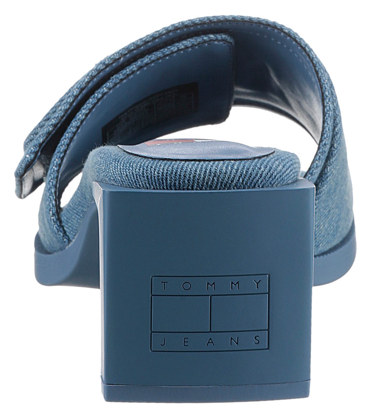TOMMY JEANS Slippers THE SOHO HEEL DENIM feestdagmode, zomerschoen met brede bandage en klittenband