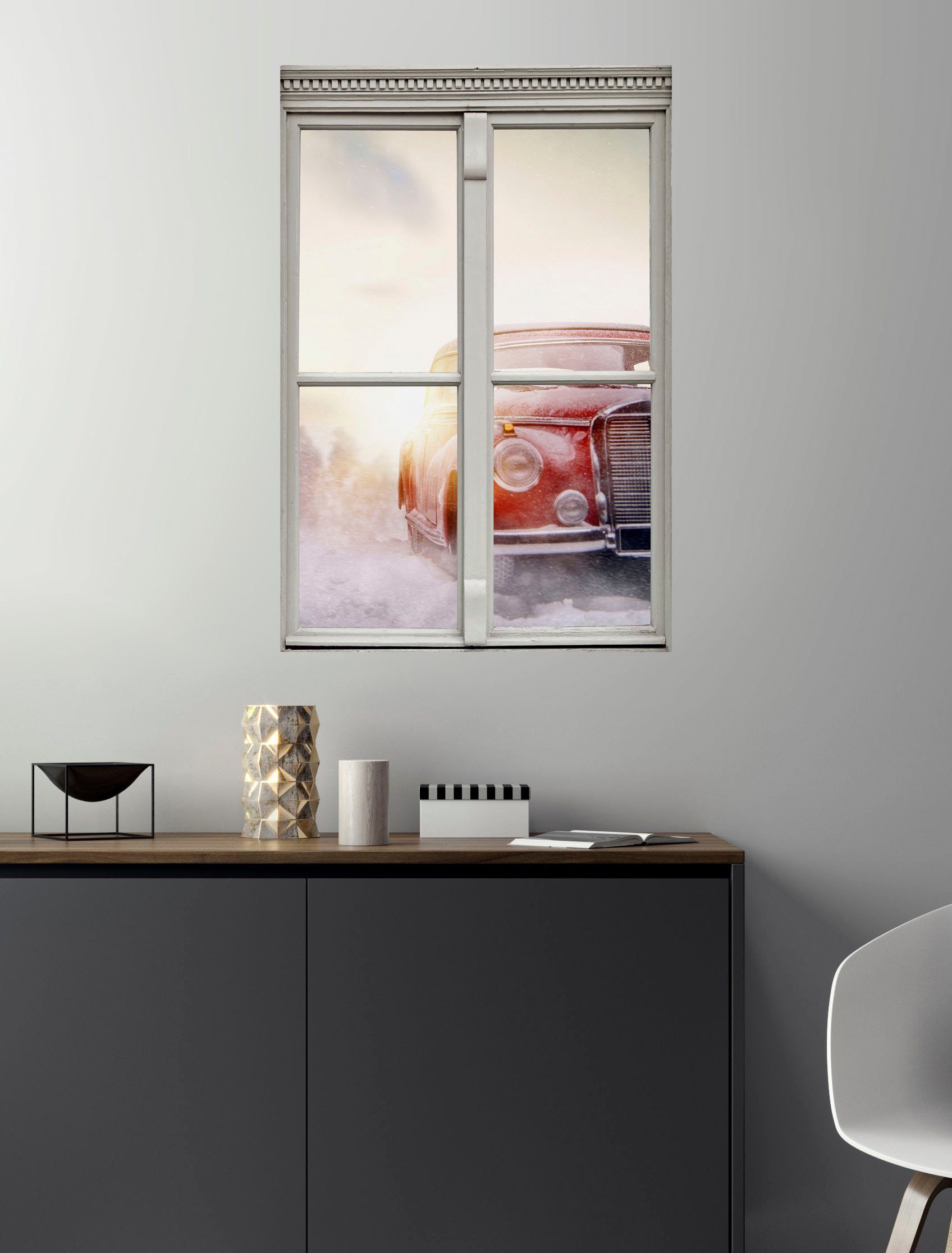 queence Wandfolie Auto Muursticker, muurdecoratie, zelfklevend, 3D, raam