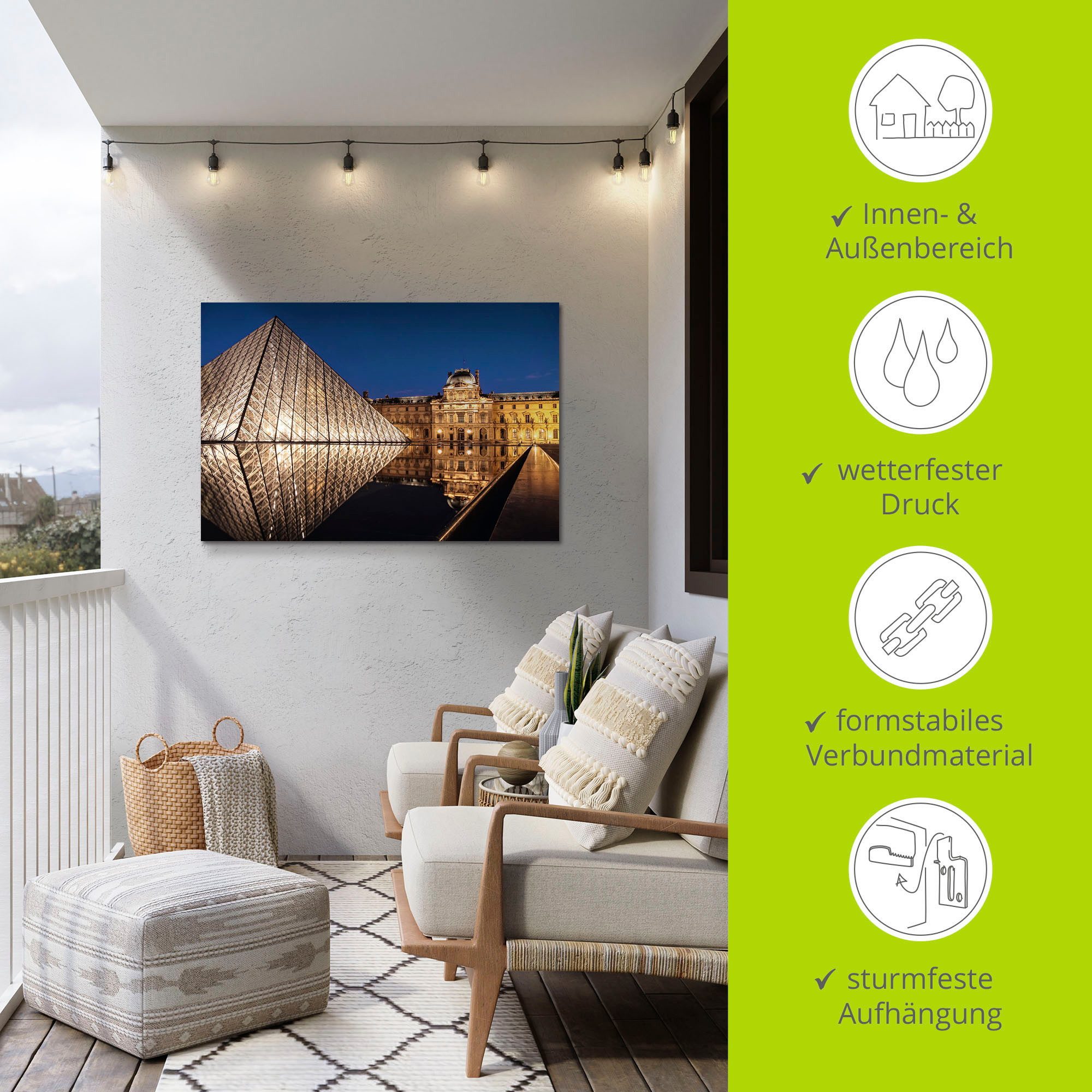 Artland Aluminium dibond print Glazen piramide Musée du Louvre, Parijs geschikt voor binnen en buiten, buitenafbeelding