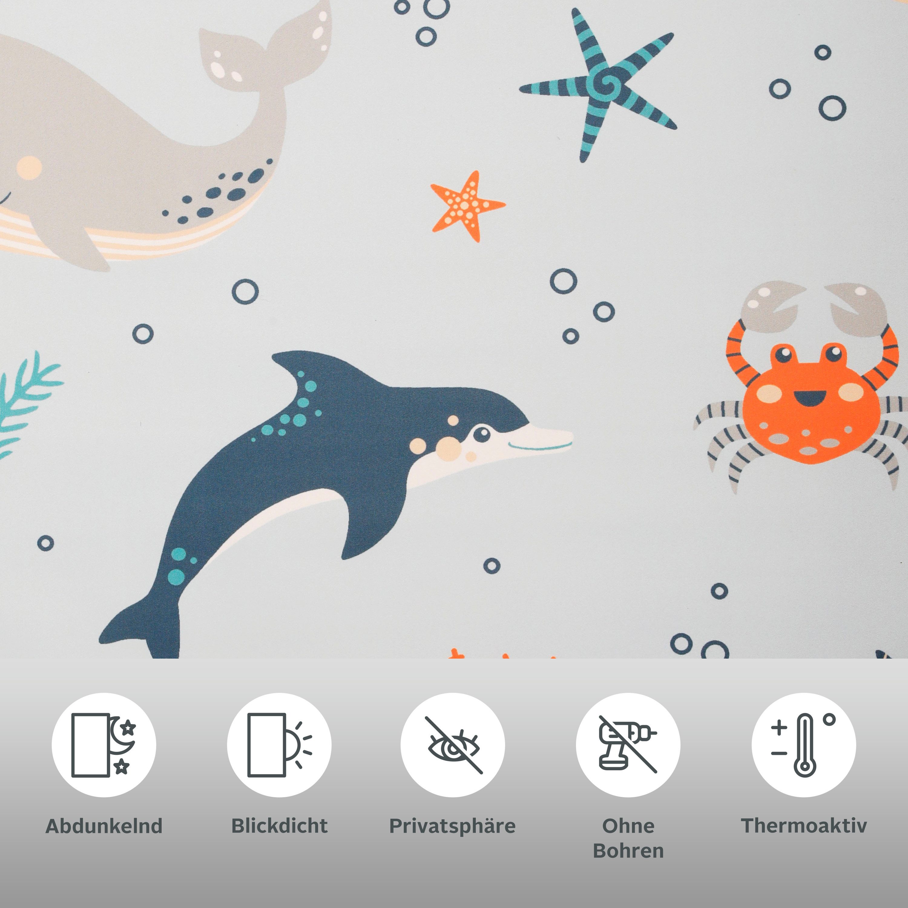 Lüttenhütt Verduisterend rolgordijn Ocean Standaardmaat, Klemmfix, zee, dieren, kindergordijn (1 stuk)