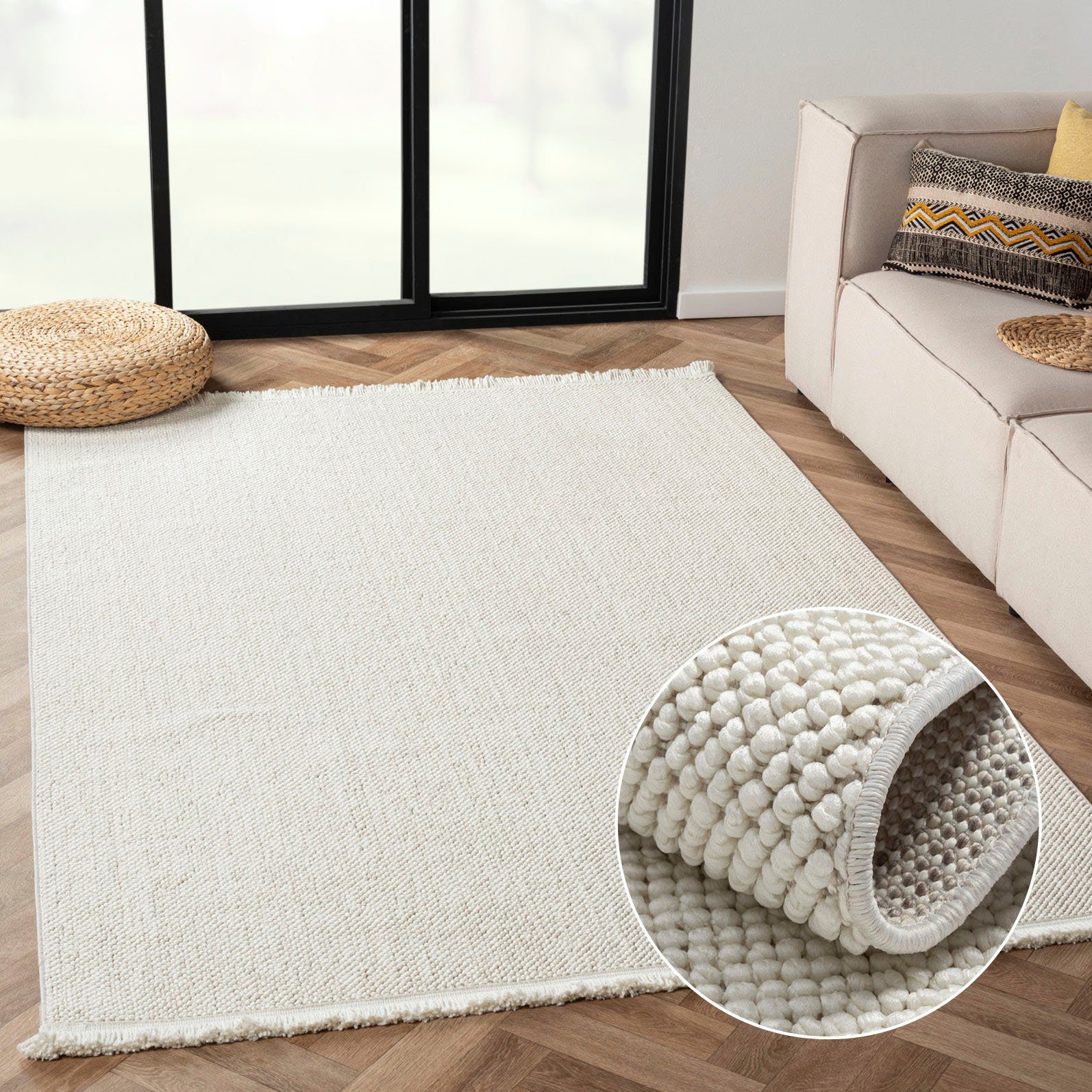 Myflair Möbel & Accessoires Vloerkleed AVA Uni-kleuren, gemêleerd, sisal-look, ook in rond verkrijgbaar, met franjes moderne vloerkleden maat 200 cm