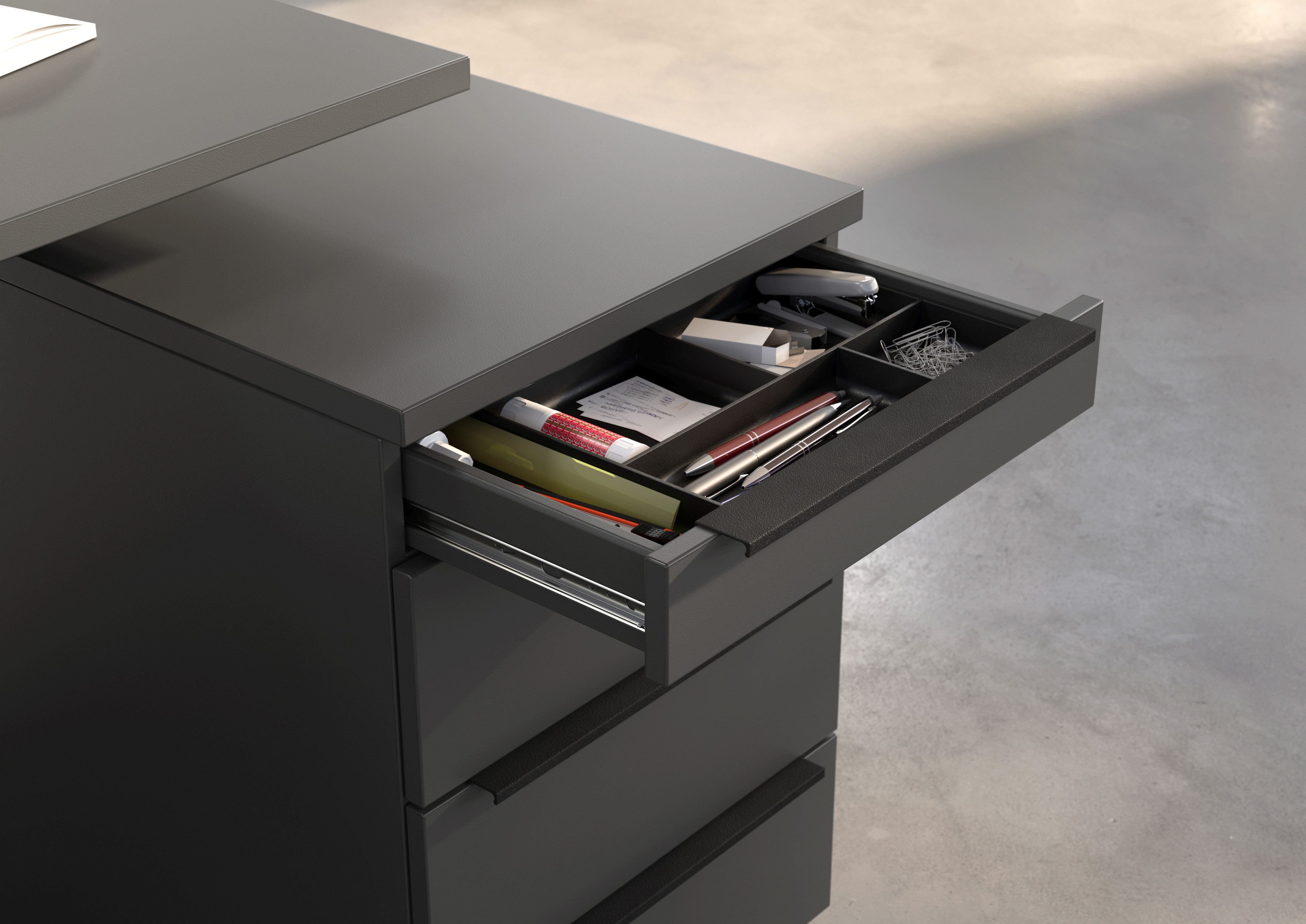 GERMANIA Kantoormeubelset Milaan incl. bureau, kastje op wieltjes, roomdivider en dressoir (4-delig)