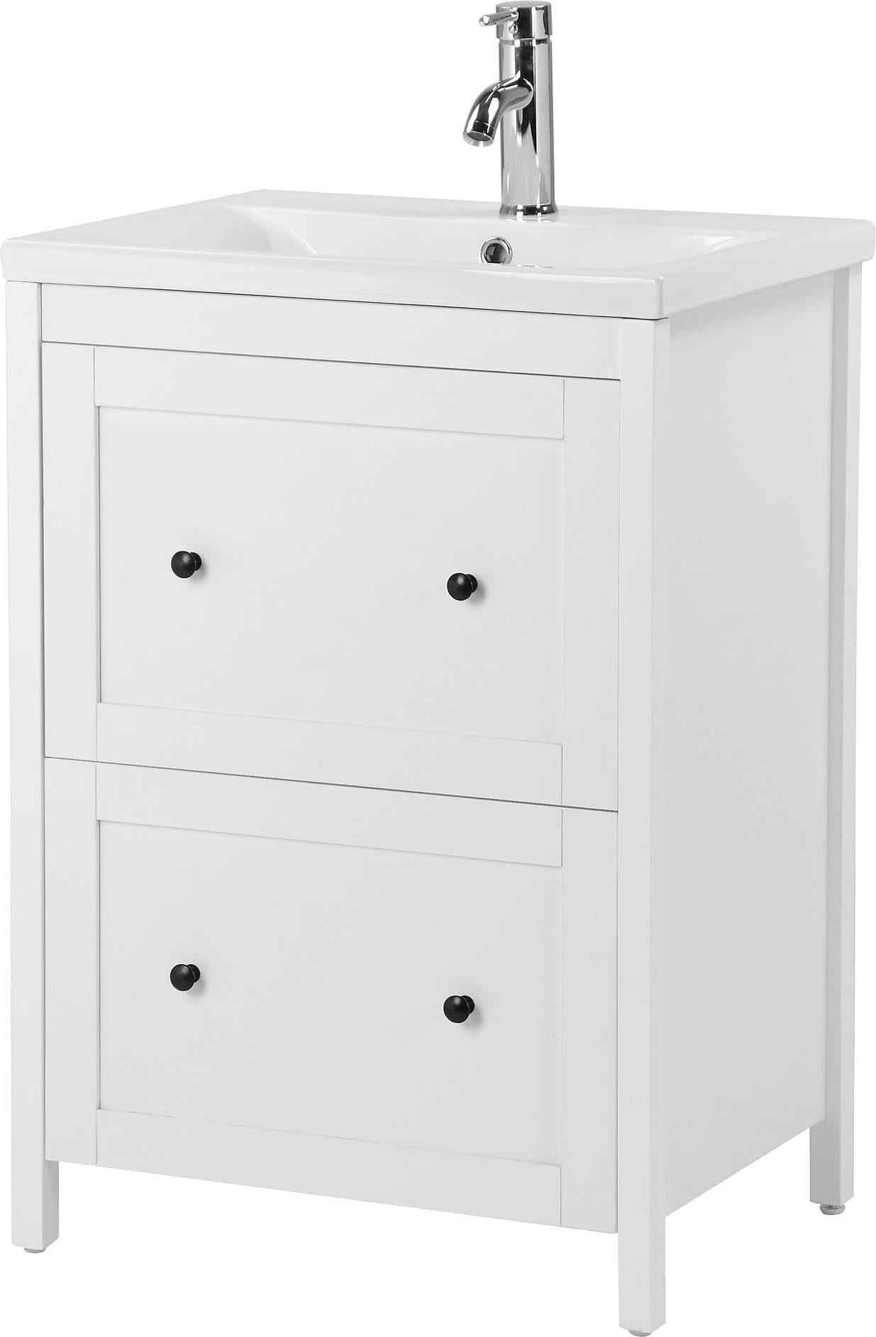 welltime Wastafelonderkast Aalborg wastafelmeubel Badkamermeubel met wastafel Badkamermeubel incl. keramische wastafel, breedte 60 cm met laden
