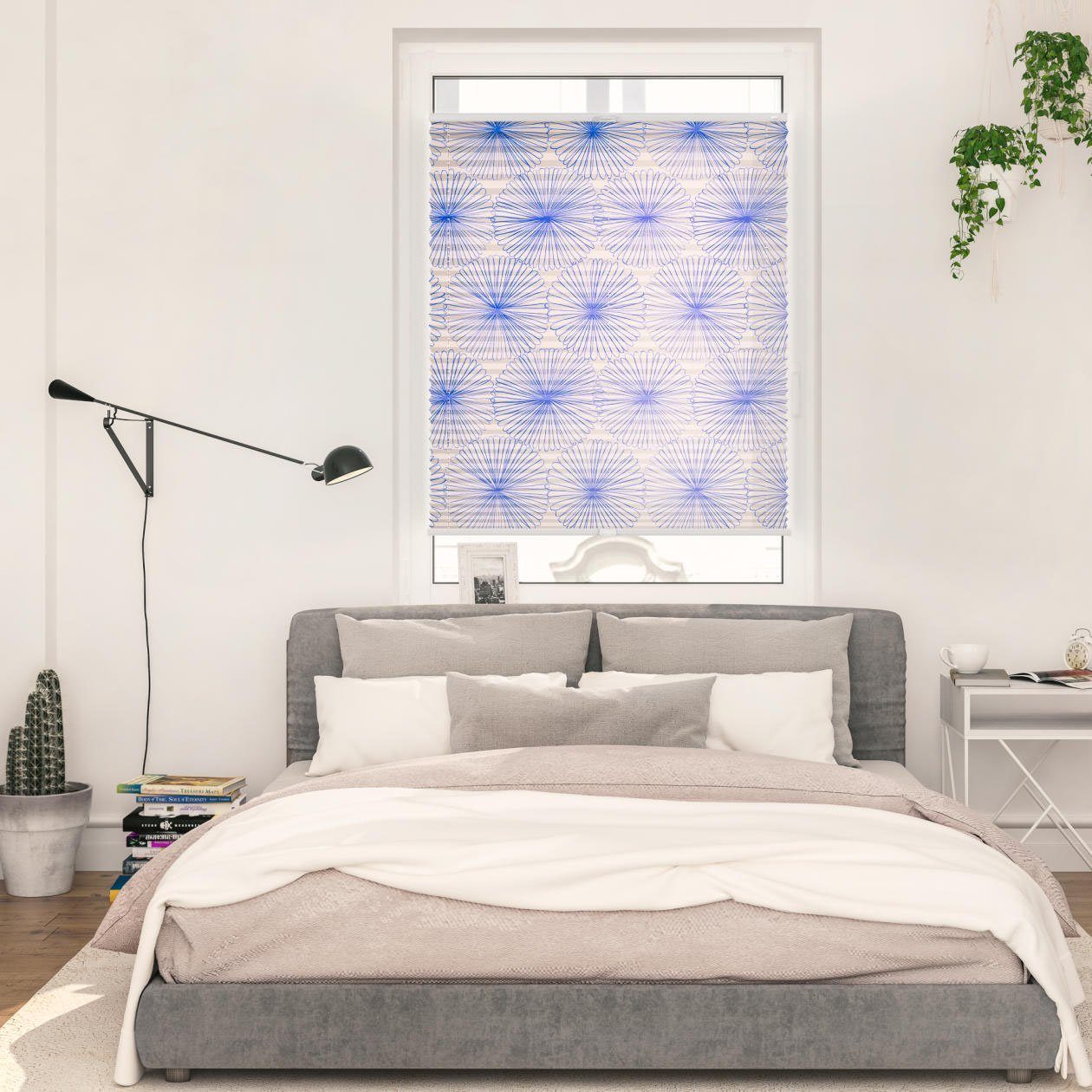 LICHTBLICK Plissé Klemmfix, zonder boren, ondoorzichtig, flower wheel - blauw (1 stuk) plisségordijnen maat 45 cm x 130 cm blauw