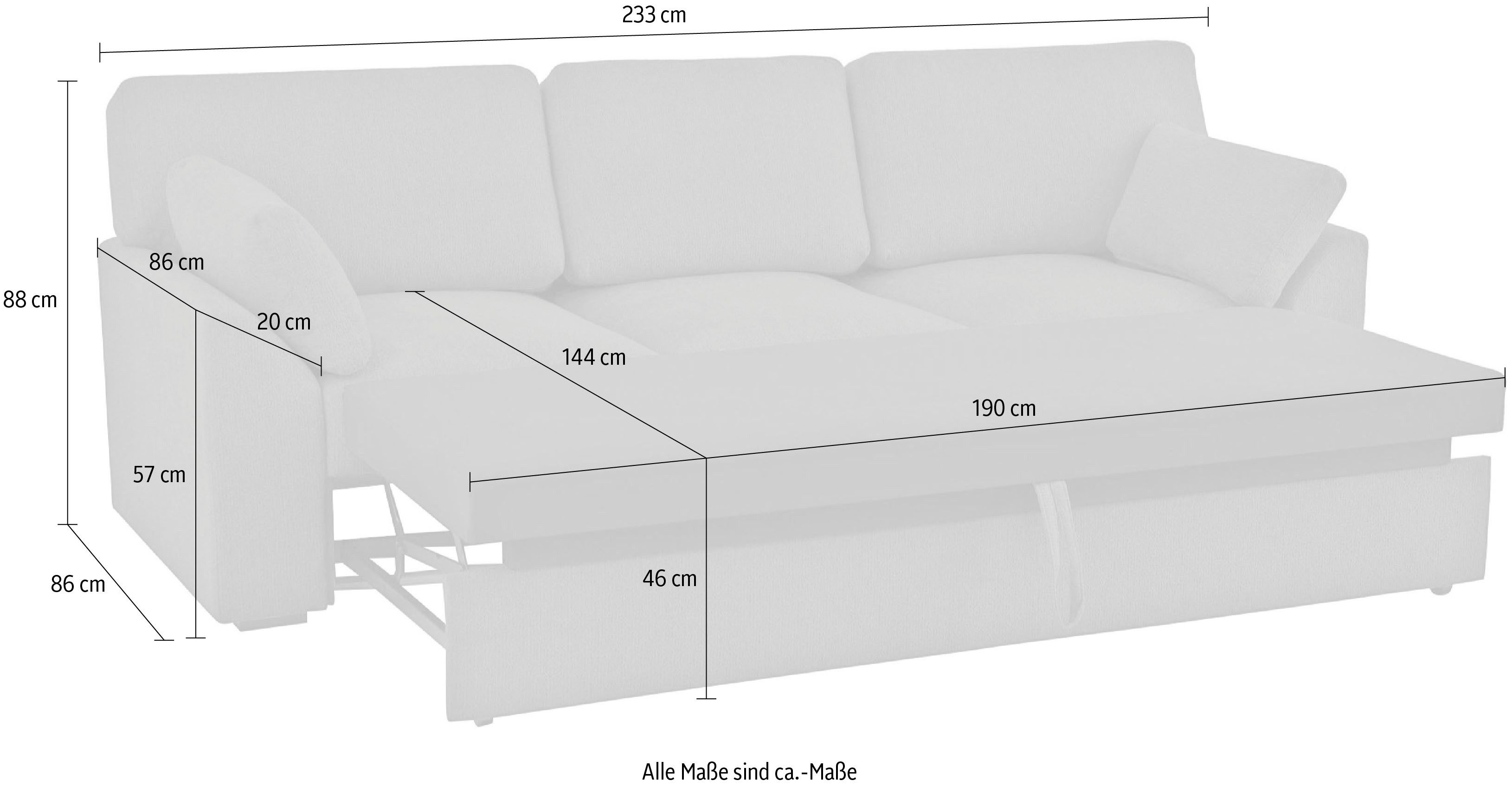 Home affaire 3-zitsbank Citry Breedte 233 cm, chenille, met bedfunctie, ligoppervlak 144x190 cm