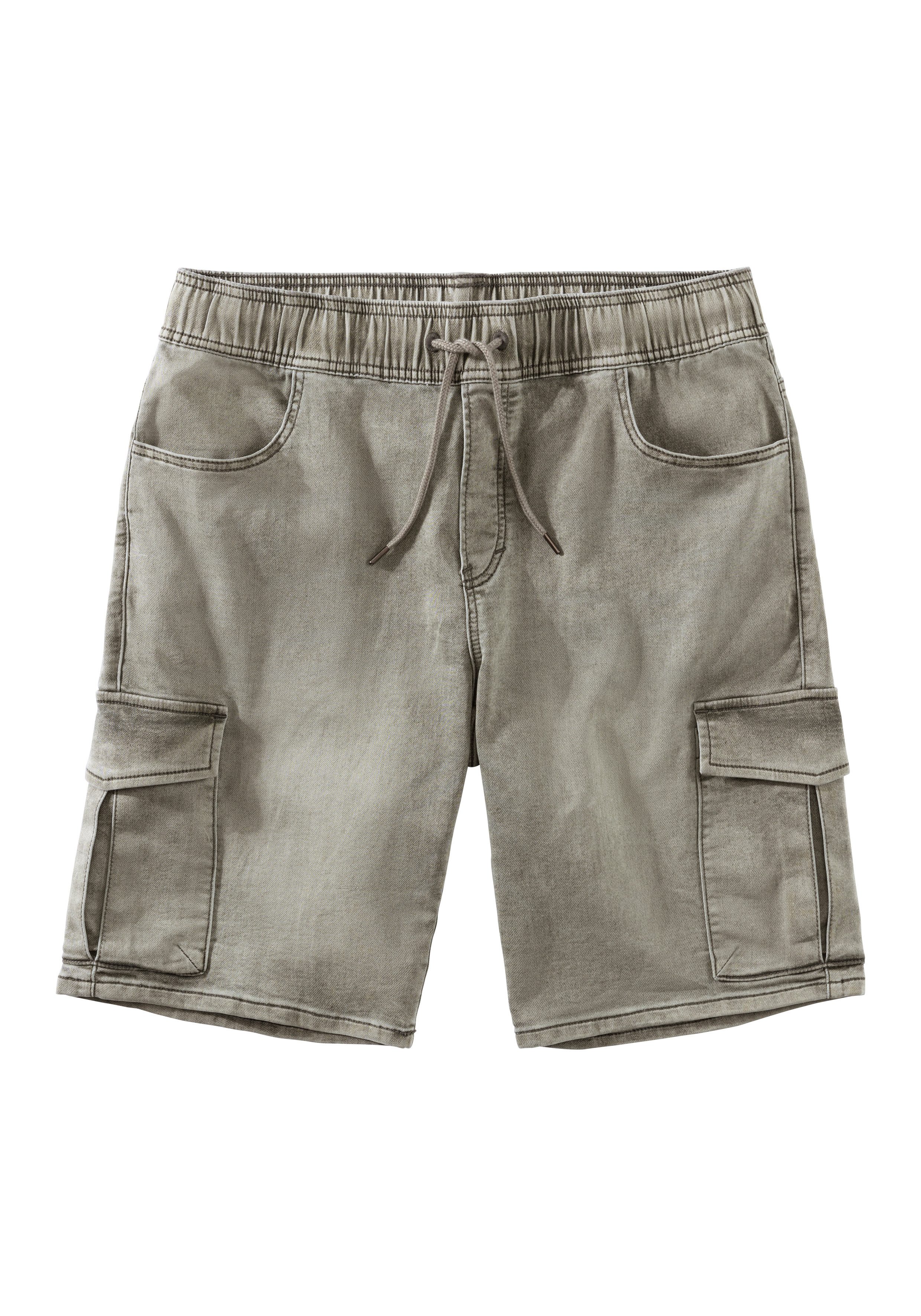 John Devin Short Bermuda, korte jogger broek met cargozakken, knielang, elastische slip-bermuda