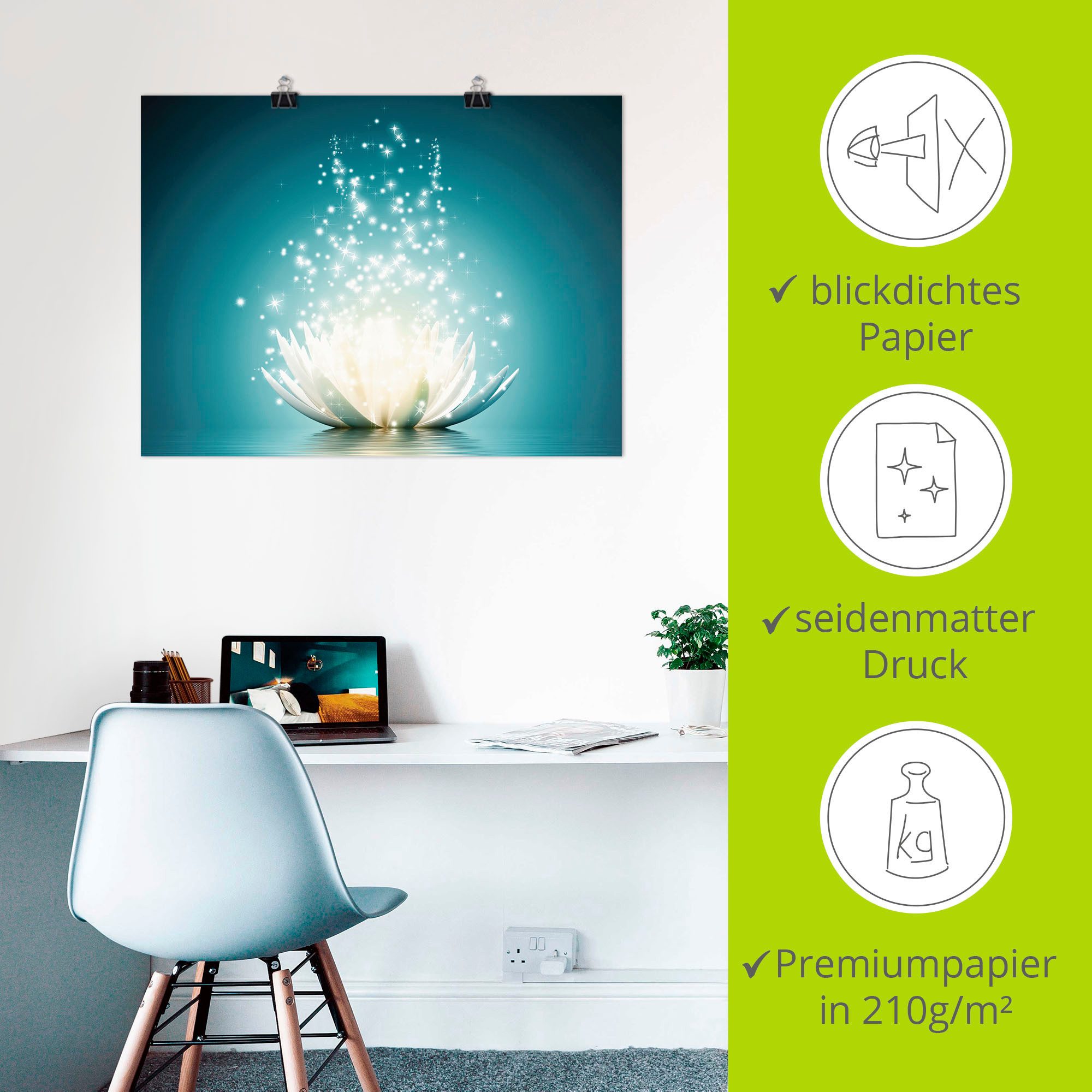 Artland Artprint Magie van de lotusbloem als artprint van aluminium, artprint voor buiten, artprint op linnen, poster, muursticker