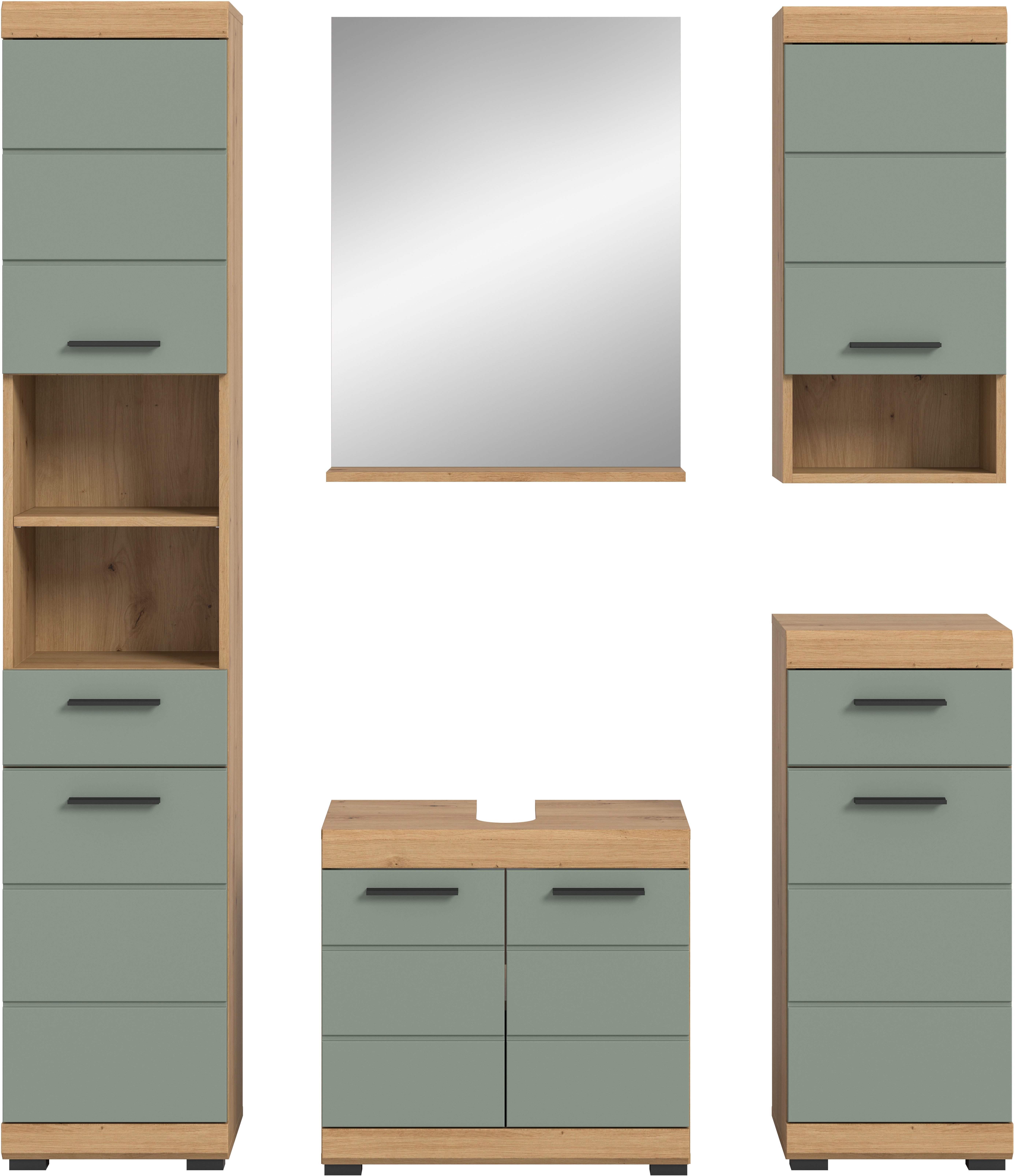 INOSIGN Badmeubelset Siena, 5-delig, bestaande uit: Hoge kast, WBU, spiegel, onderkast, hangkast (set, 5 stuks)