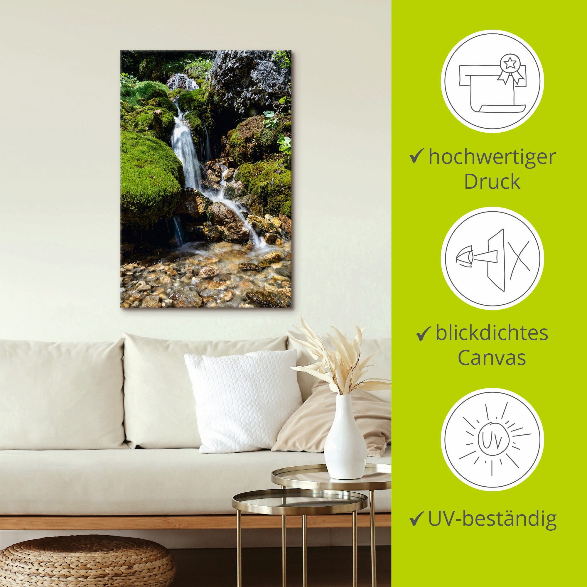 Artland Artprint Kleine waterval in de bergen als artprint op linnen, poster, muursticker in verschillende maten
