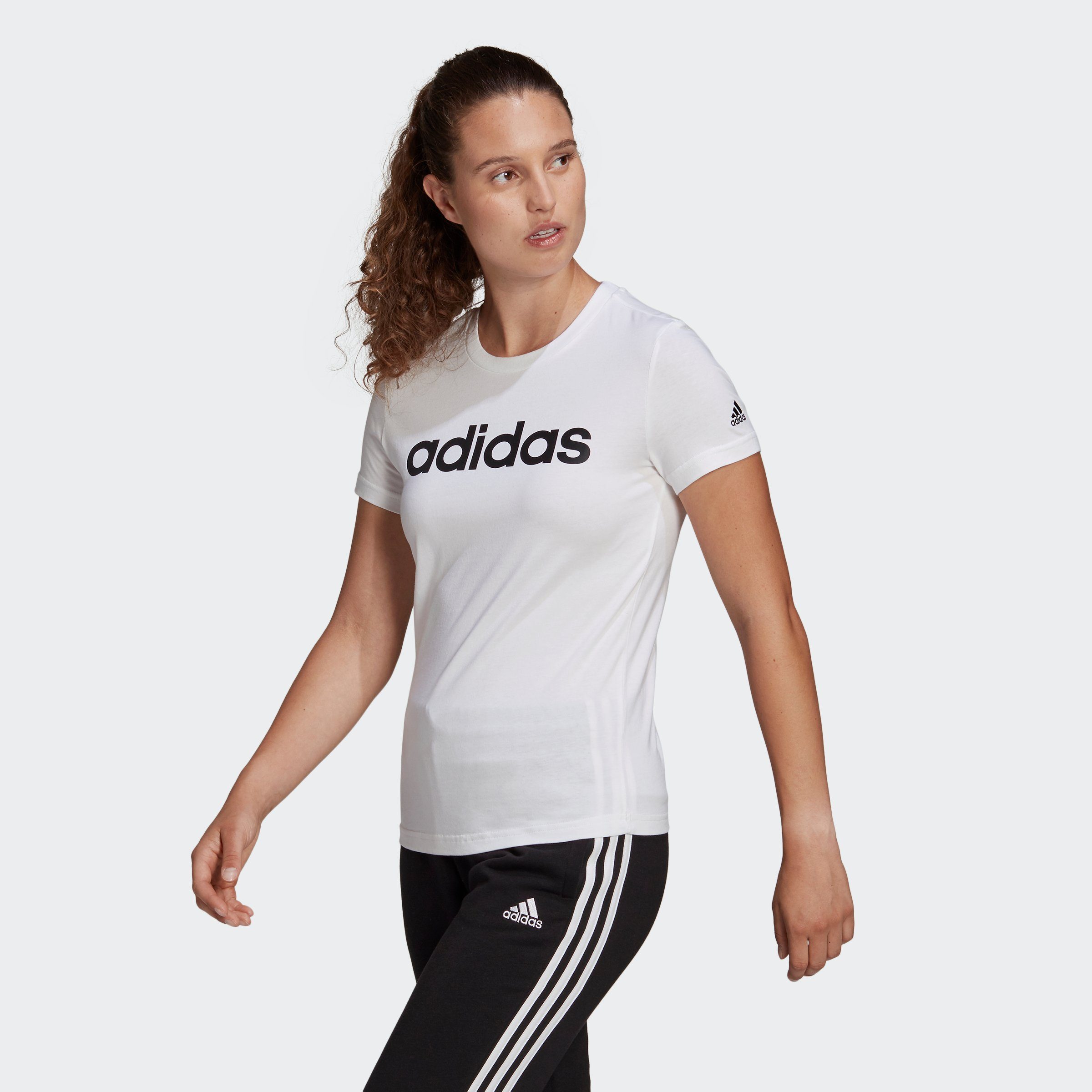 ADIDAS T-Shirt voor fitness dames volledig katoen linear wit