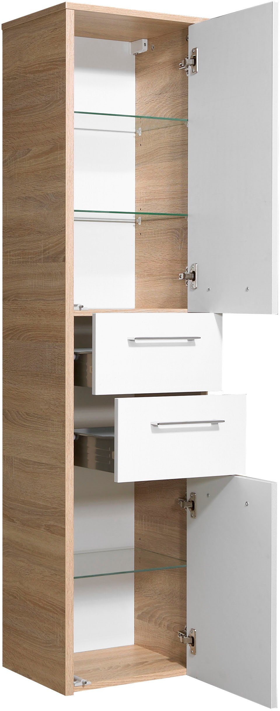Saphir Badkamerserie Quickset 382 5-delig, keramieken wastafelonderkast met led-spiegelkast Halfhoge kast, onderkast, hangend kastje, inclusief deurdemper, 8 deuren (6-delig)