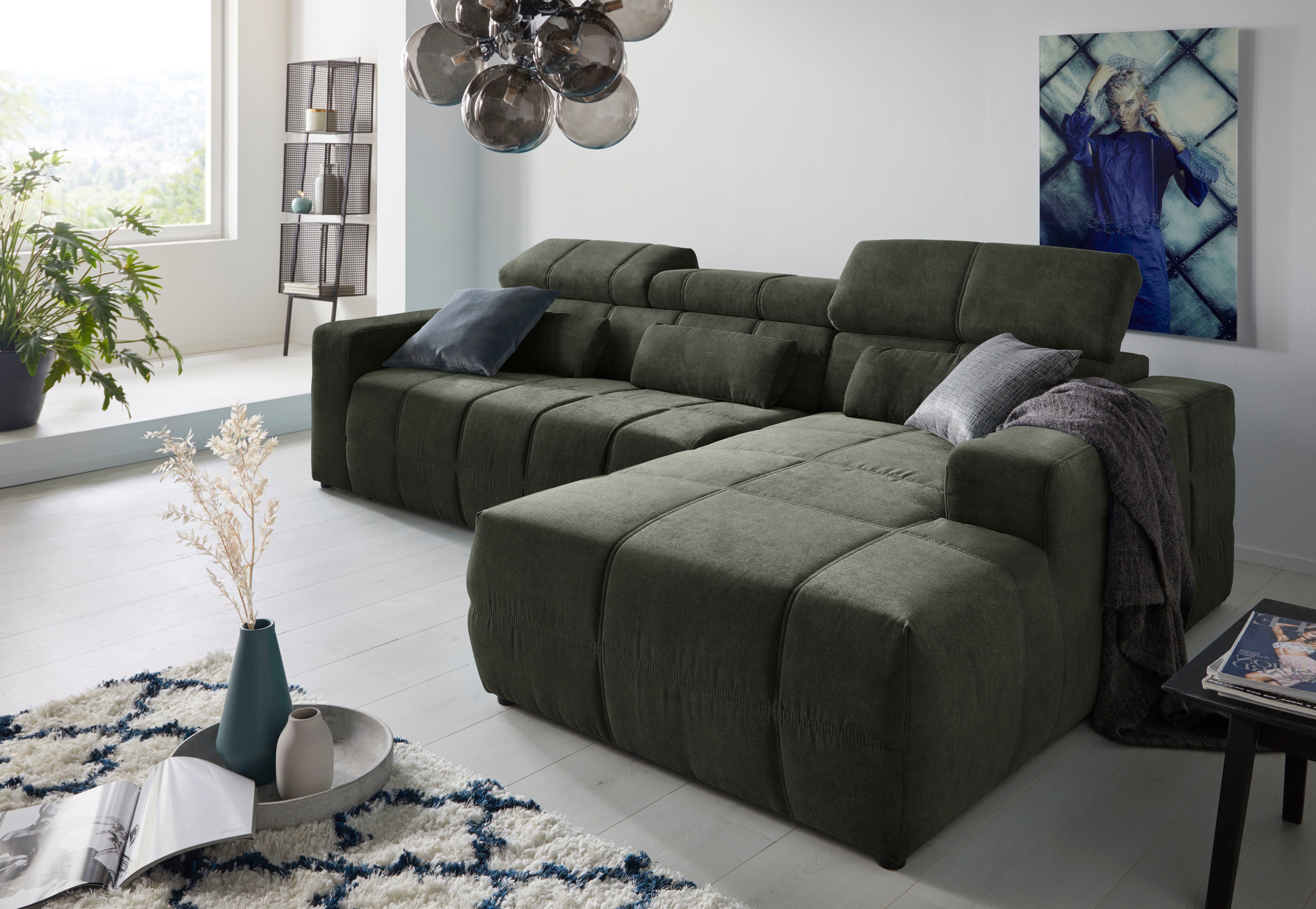 DOMO collection Hoekbank Brandon grote uitvoering B/D/H: 289/177/80 cm, ook in leer en cord met hoofdsteunverstelling, optionele zitdiepteverstelling, l-vormig