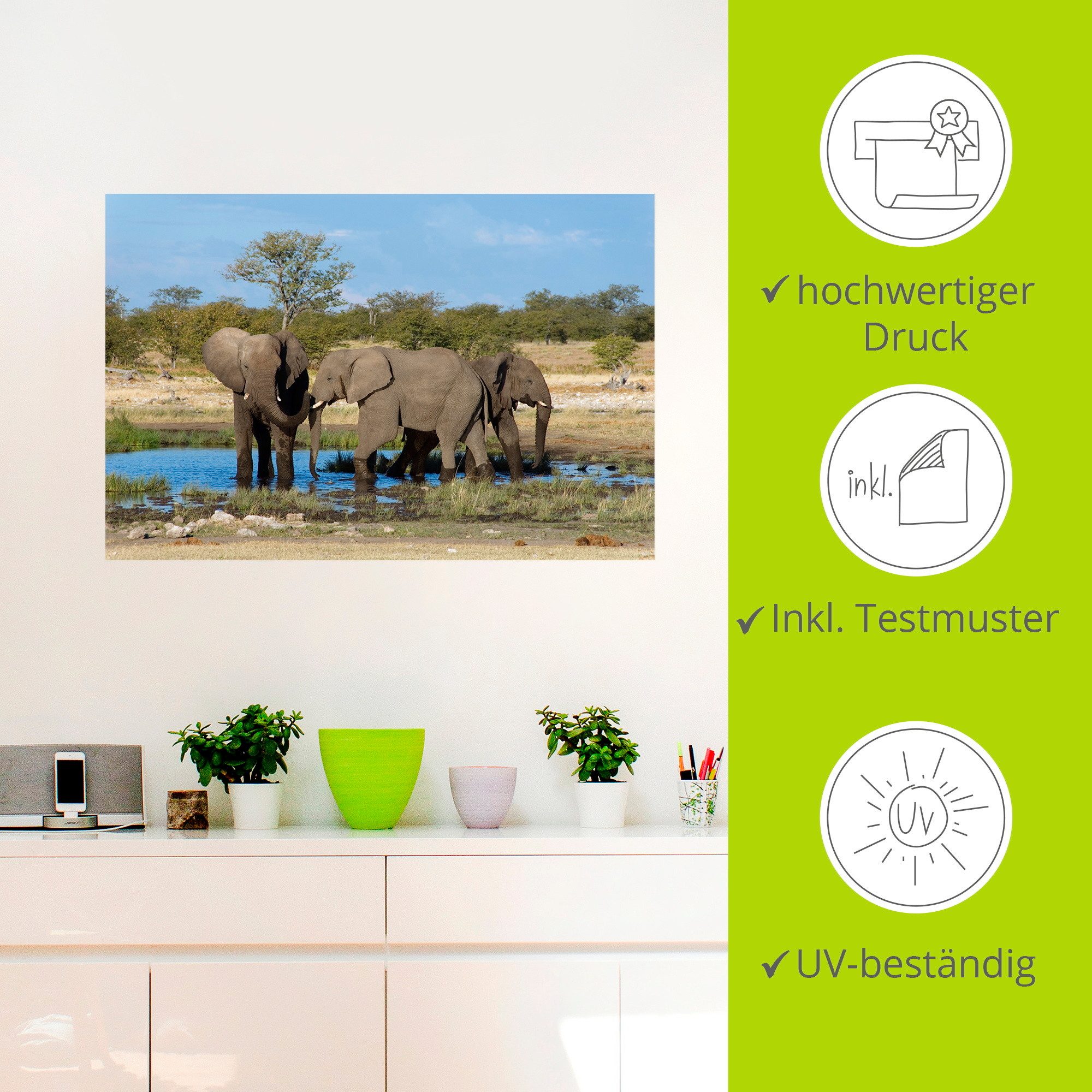 Artland Artprint Afrikaanse olifant EtoshaNationalpark als artprint op linnen, muursticker in verschillende maten