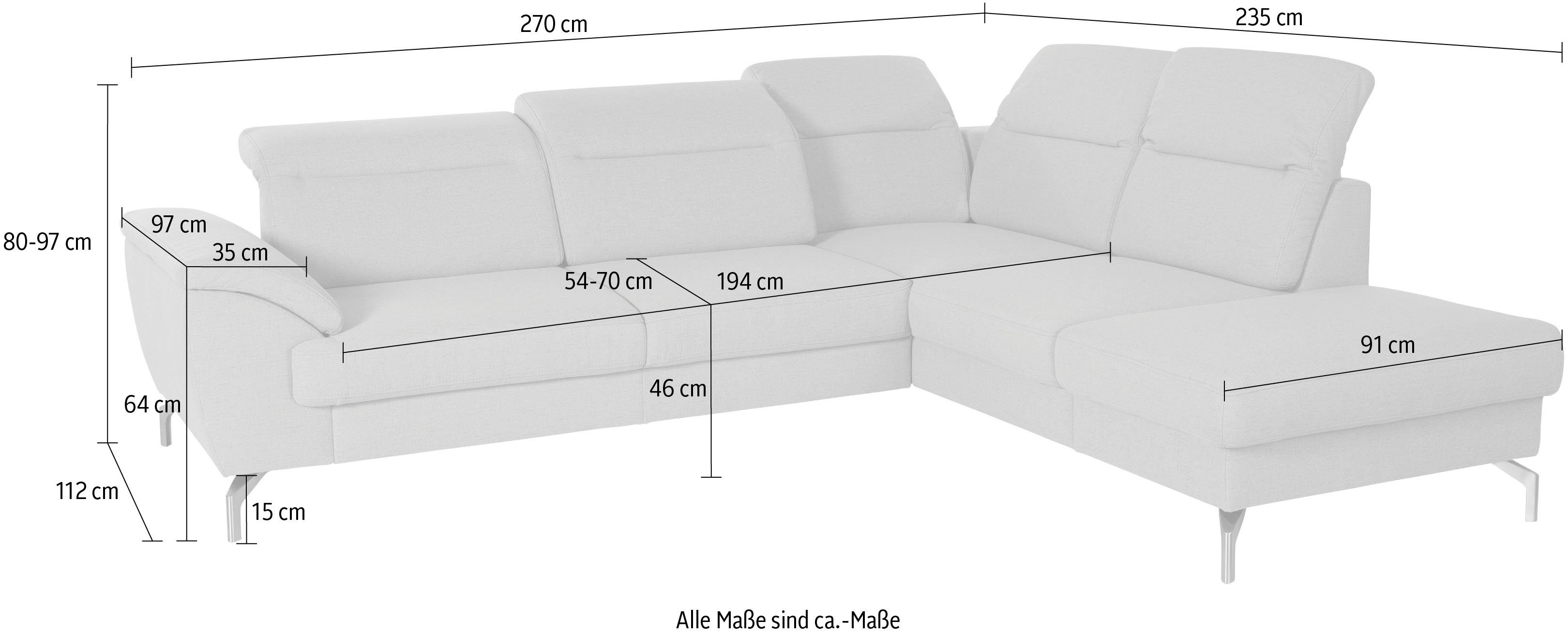 sit&more Hoekbank Percy L-vorm 15 cm poothoogte, zitdiepteverstelling, naar keuze in 2 pootkleuren