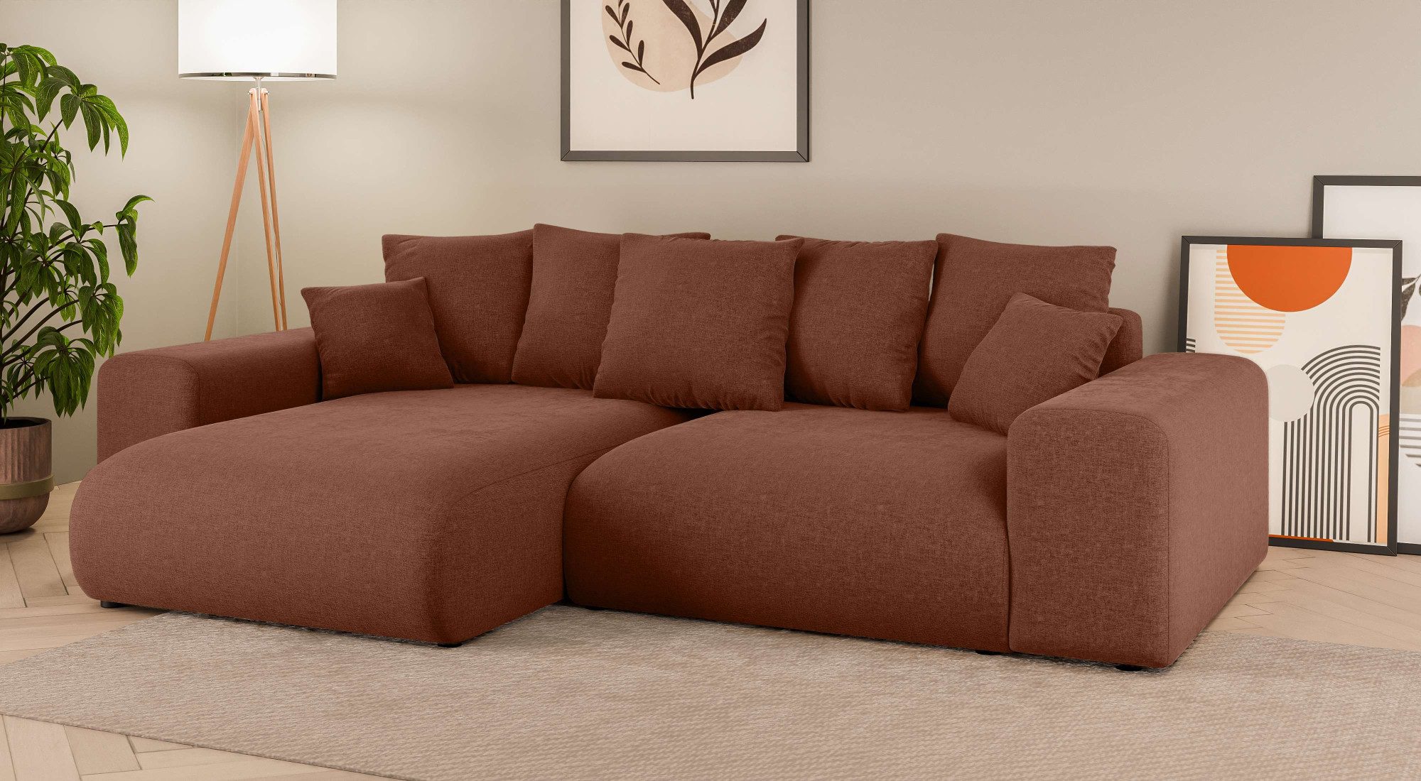 Home affaire Hoekbank LAKESIDE met bedfunctie en bedlade, B/D/H 257/166/84 cm L-vorm, recamiere aan beide zijden monteerbaar, golfondersteuning