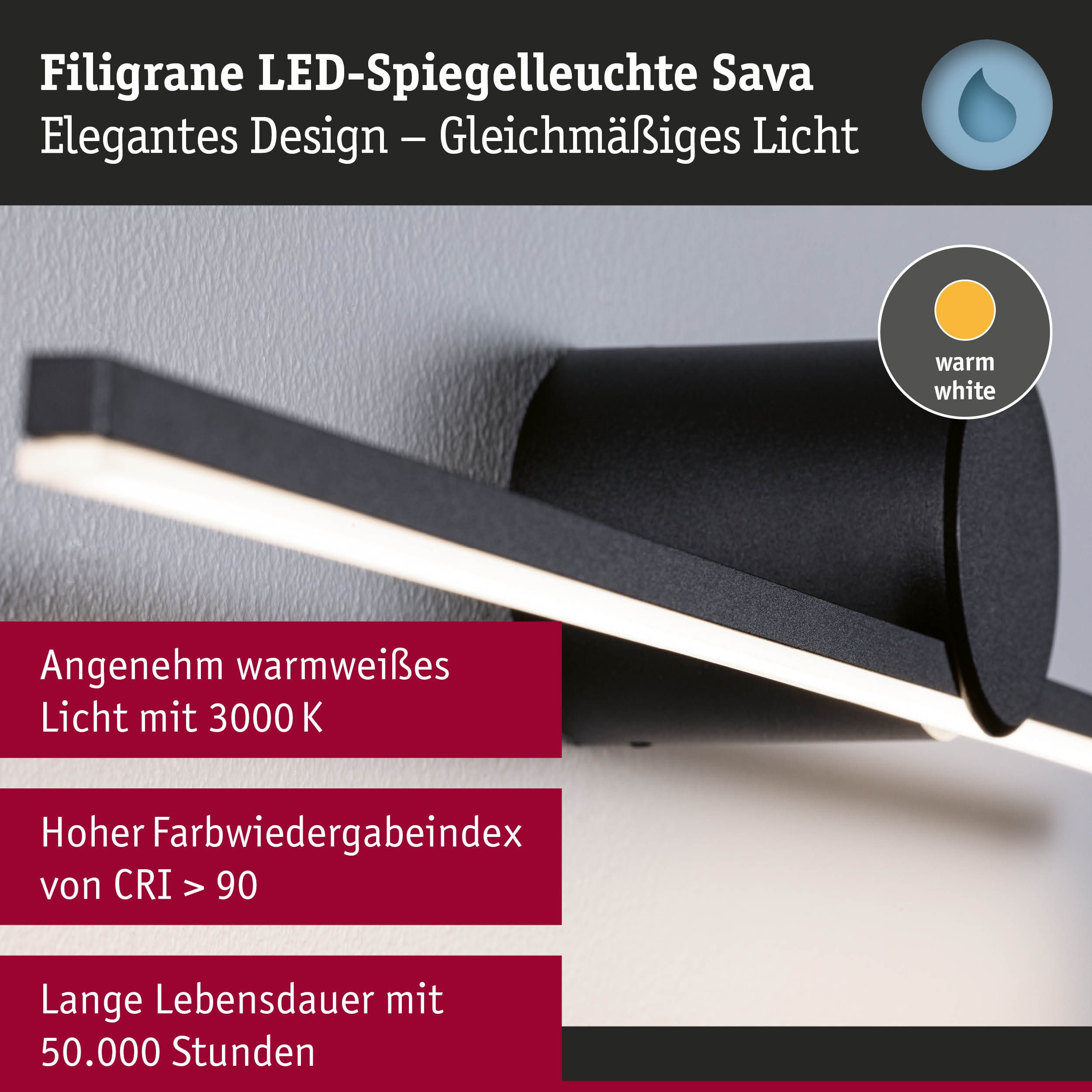 Paulmann Led-spiegellamp LED verlichtingspiegel Sava IP44 3000K 230V