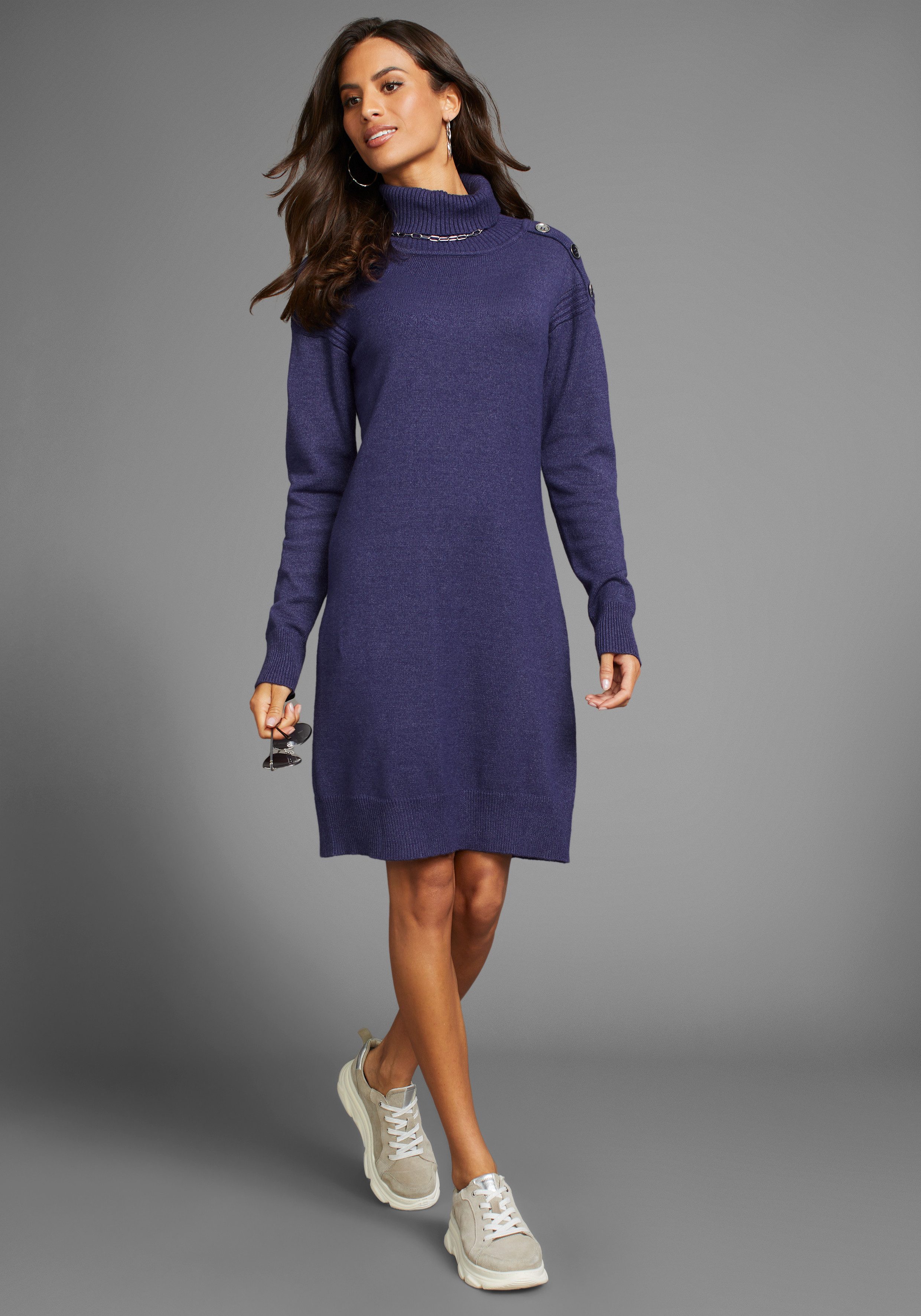 Laura Scott Gebreide jurk feminiene look, elastisch materiaal, lange mouwen, met rolkragen