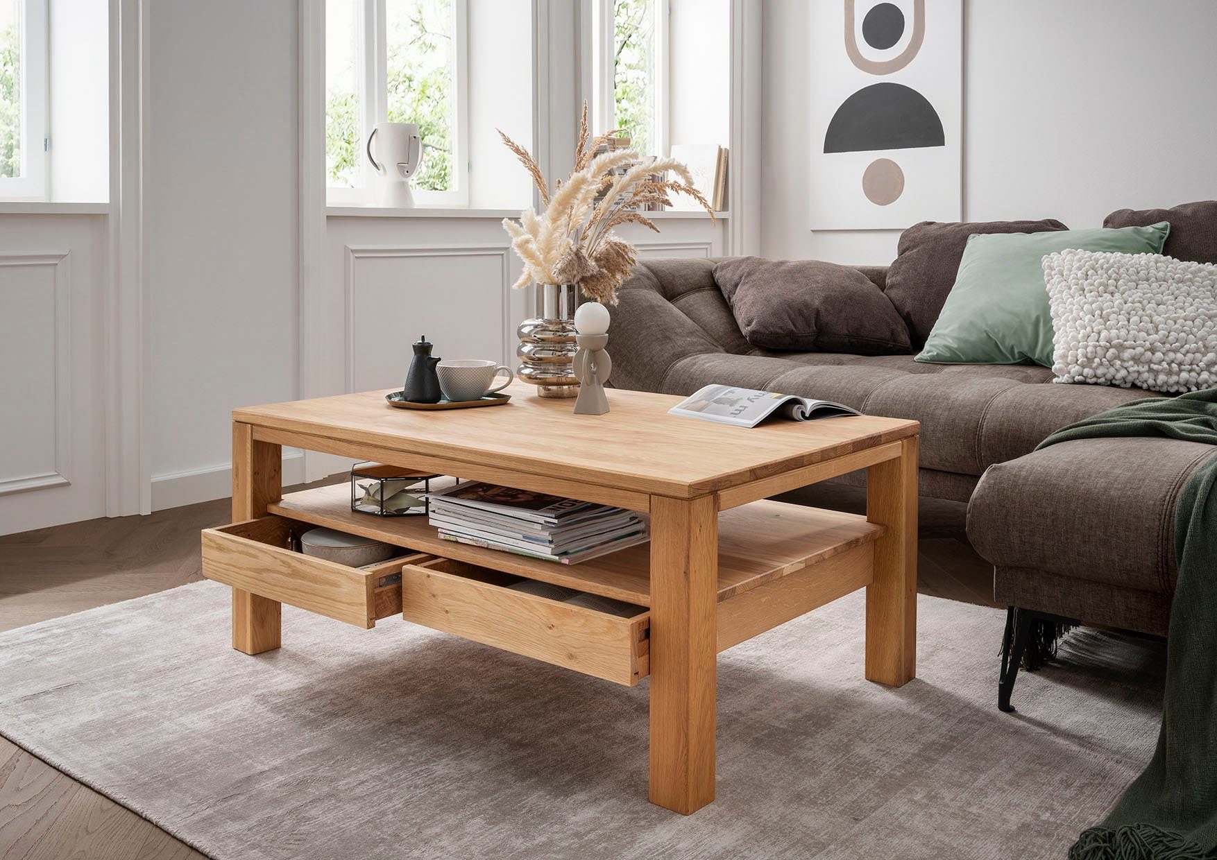 Paroli Salontafel Bora van massief eikenhout, in landelijke stijl, breedte 110 cm salontafels bruin