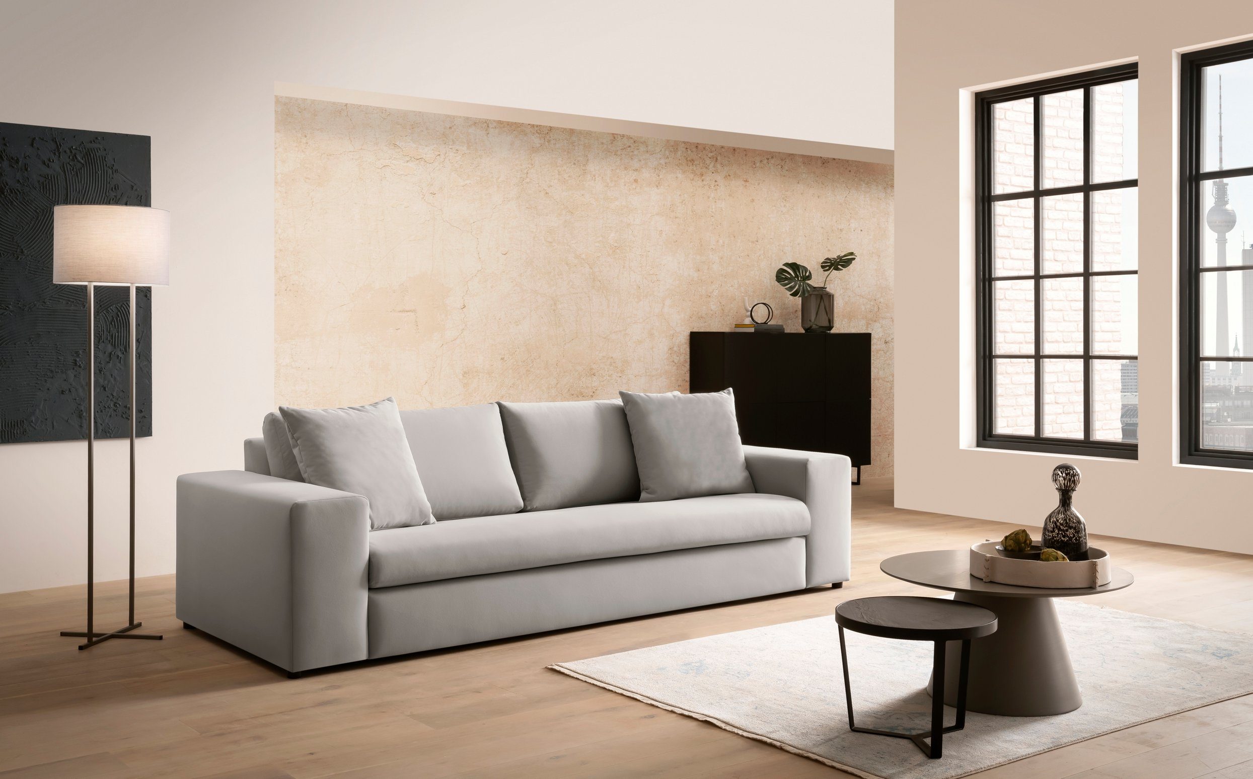 andas 3-zitsbank SLEETLAND XXL in fluweel of vintage lederlook